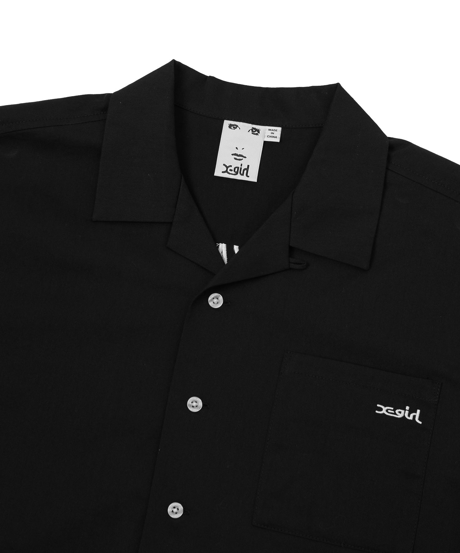 ARCH LOGO AND FACE OPEN COLLAR CROPPED SHIRT