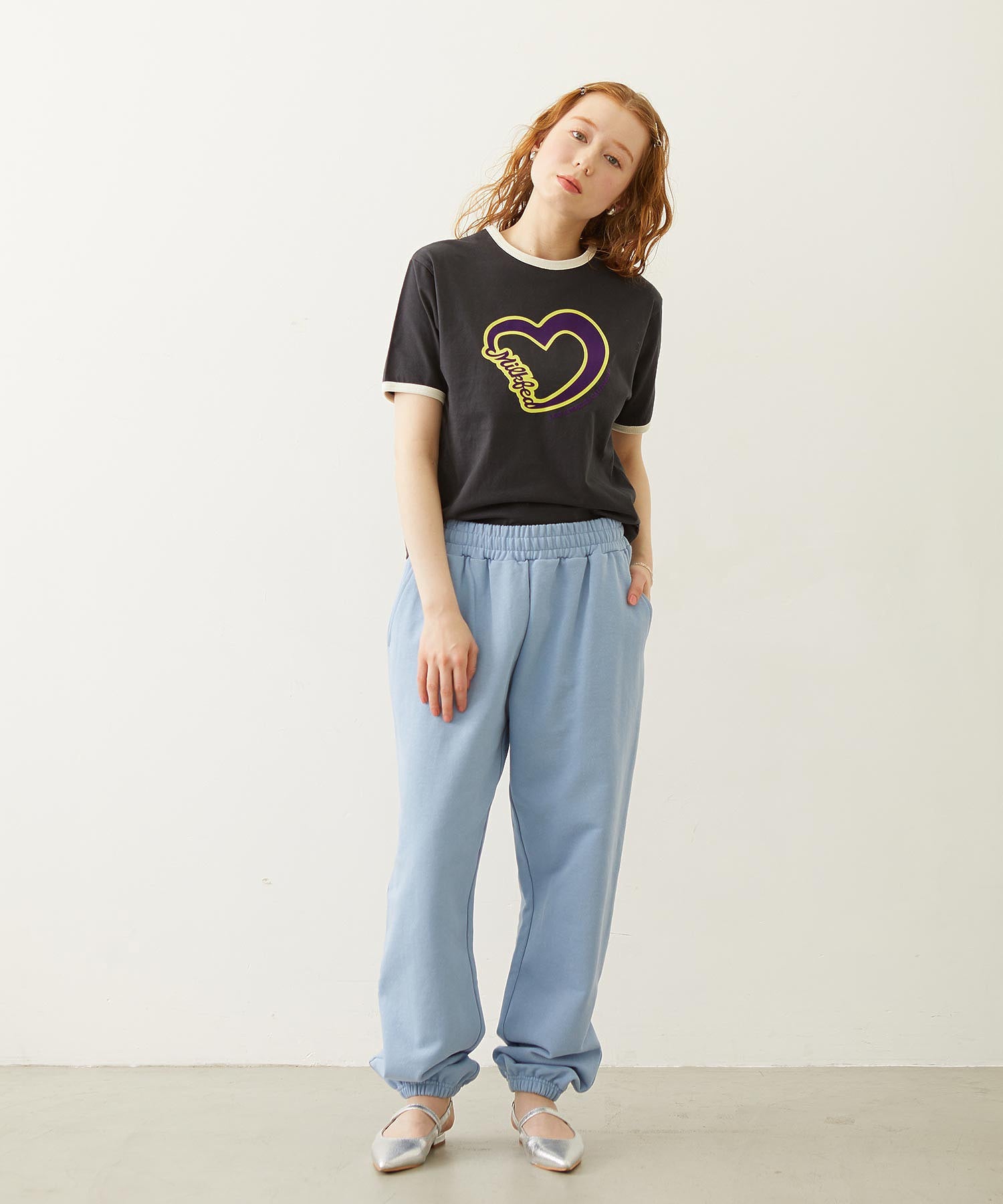 HEART LOGO FLOCK PRINT RINGER TEE