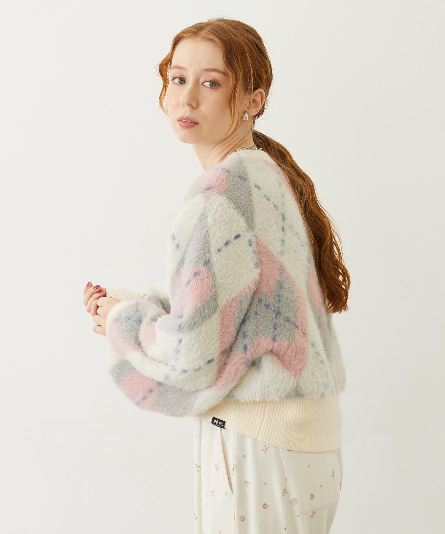 HEART ARGYLE KNIT TOP