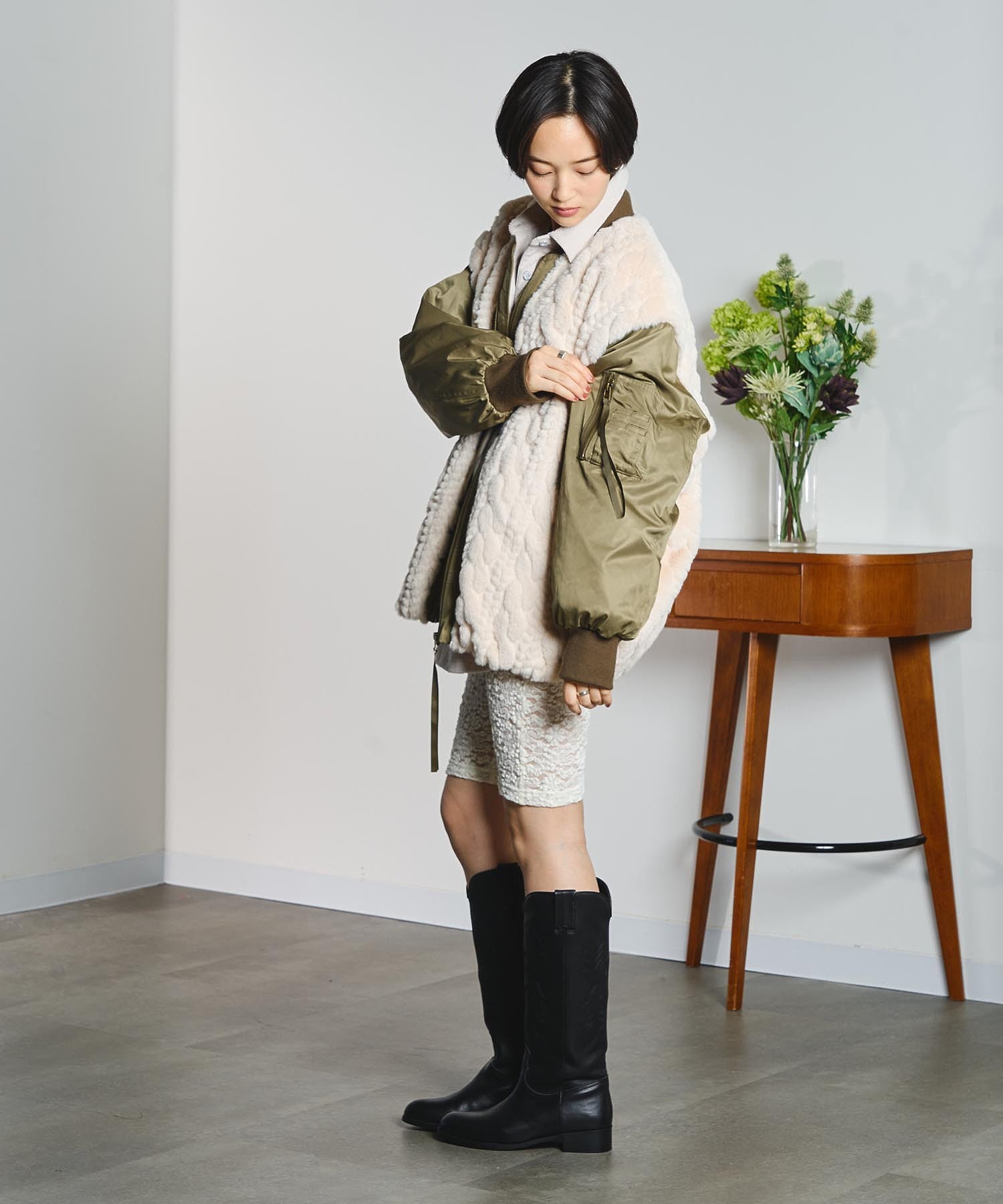 GENE HEAVENS/CABLE EMBOS/FAUX FUR MA1 JACKET
