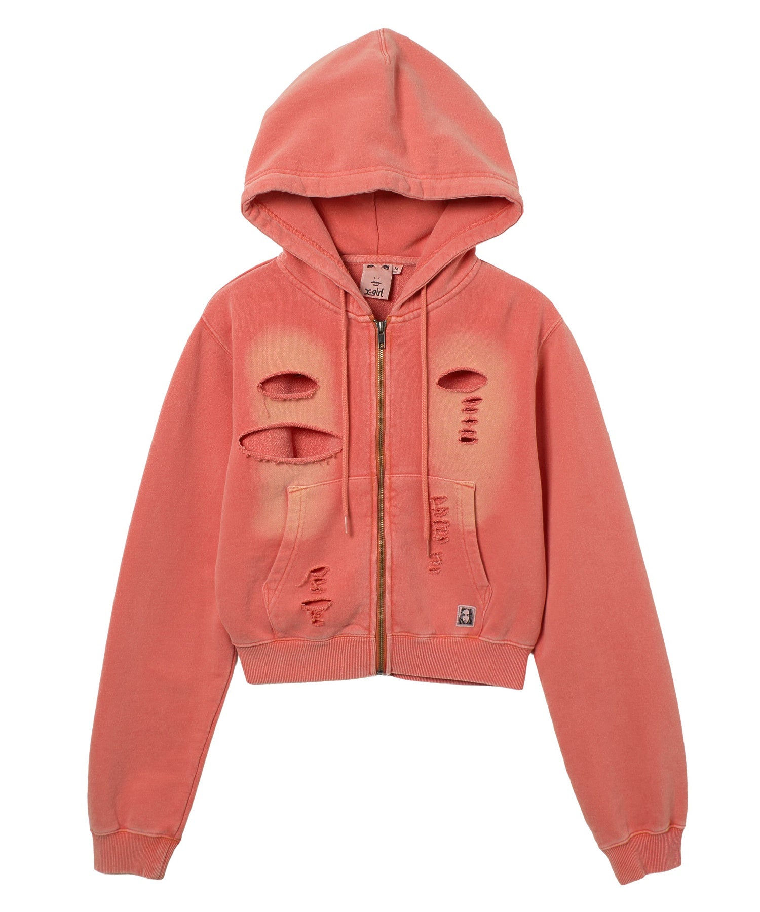 DISTRESSED ZIP UP SWEAT HOODIE