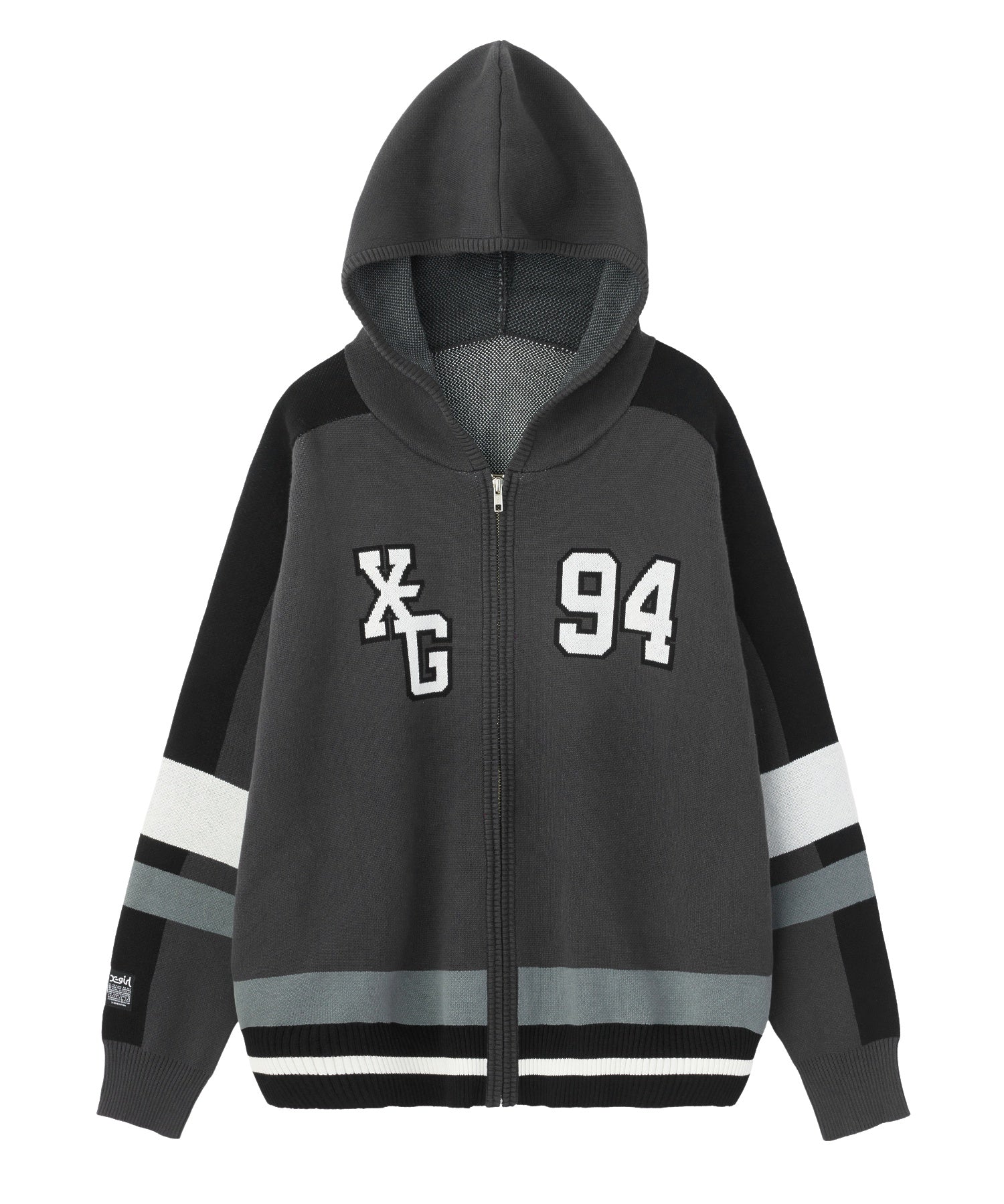 NUMBER AND LOGO JACQUARD ZIP UP KNIT TOP