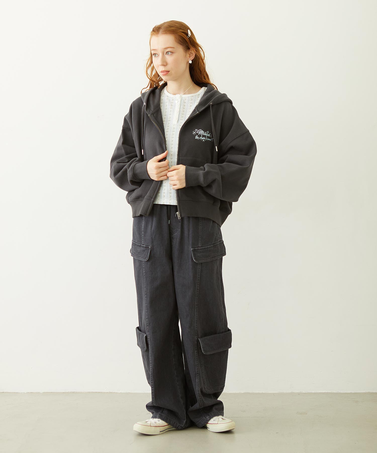 STRIPED FLOWER WAFFLE S/S TOP