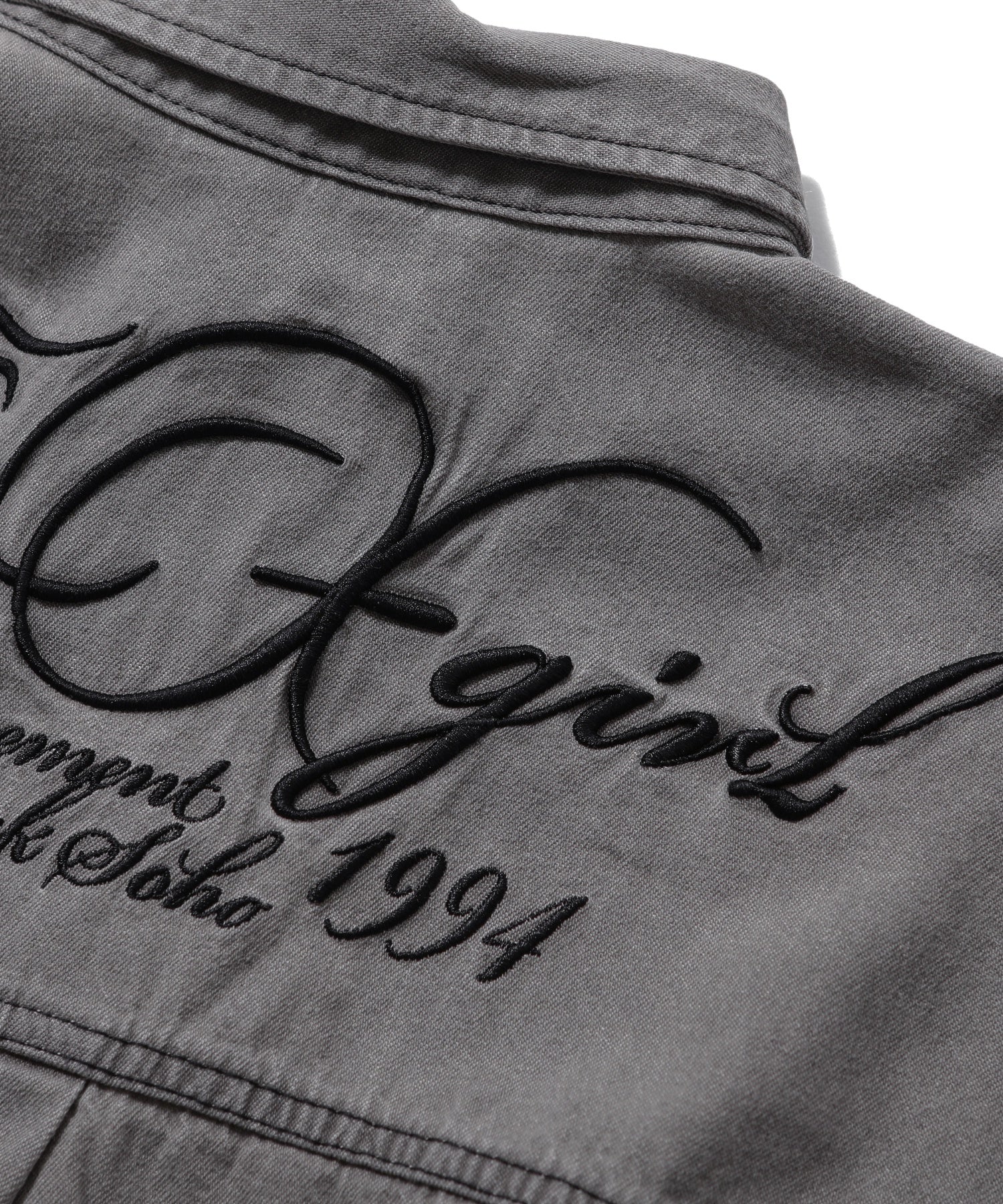 SCRIPT LOGO BLEACHED DENIM SHIRT