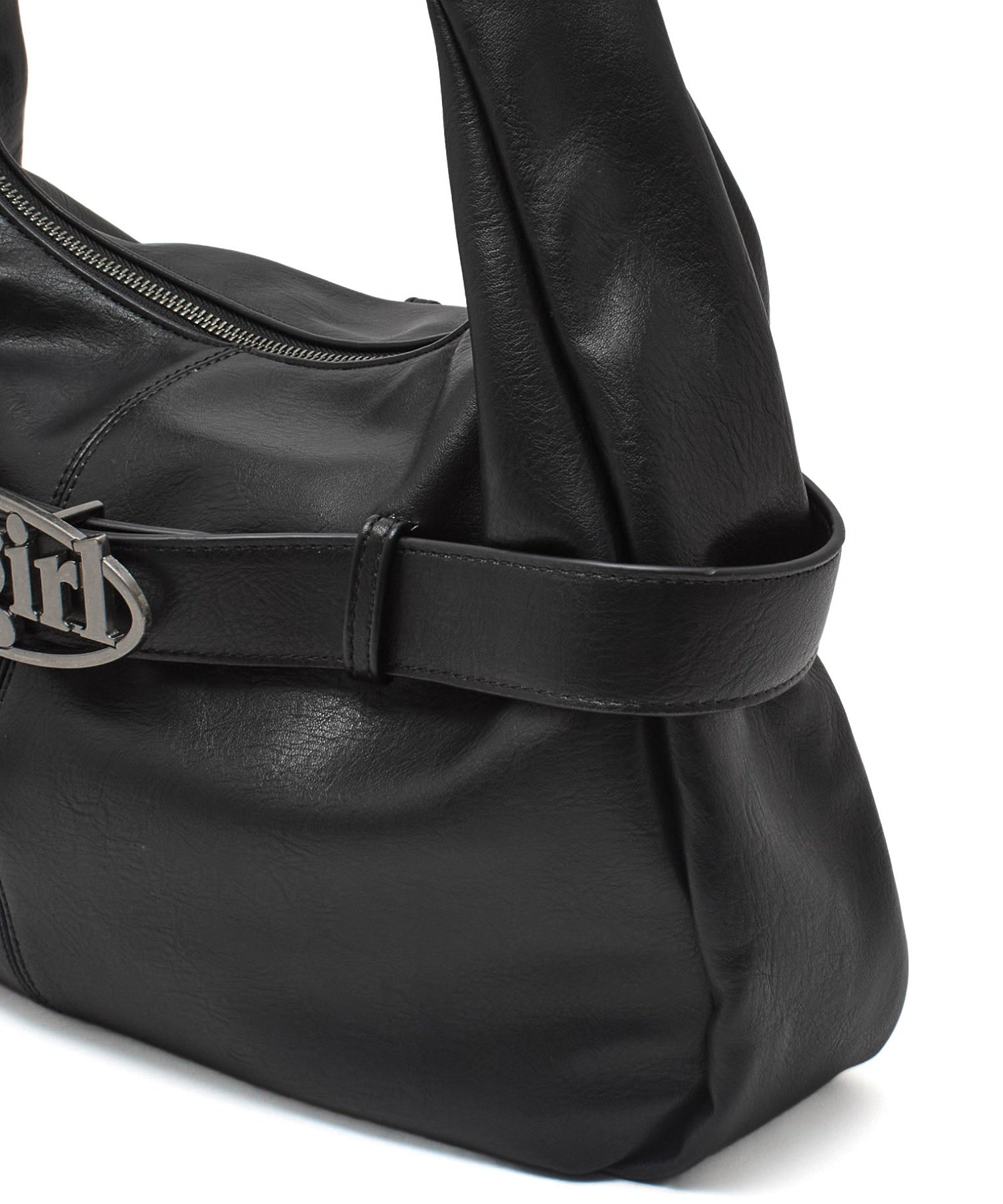 OVAL LOGO CLASP FAUX LEATHER SHOULDER BAG