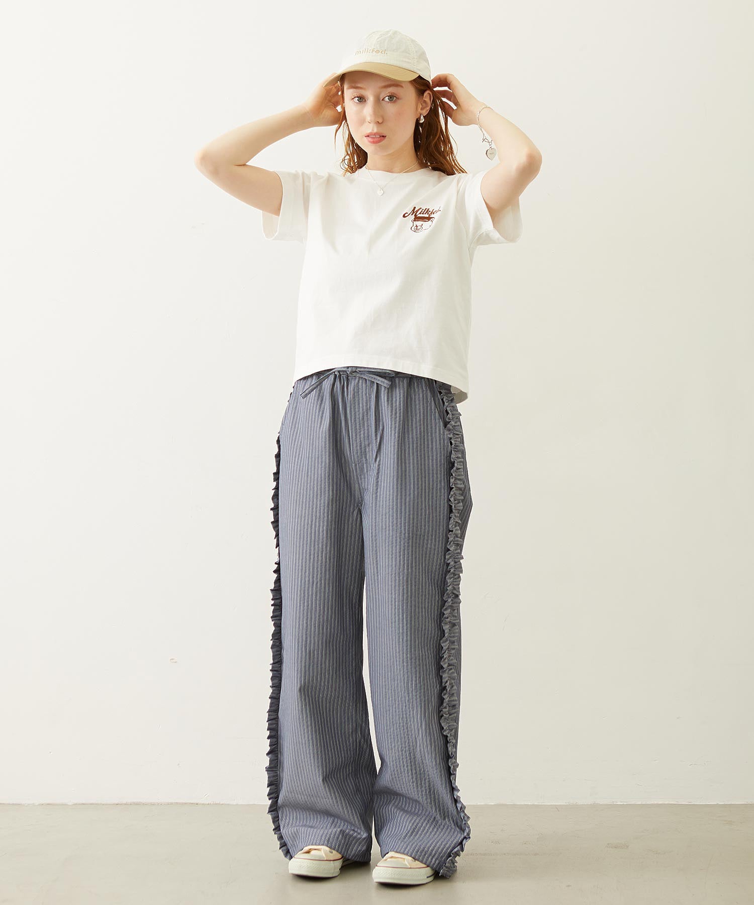 STRIPED RUFFLE PANTS