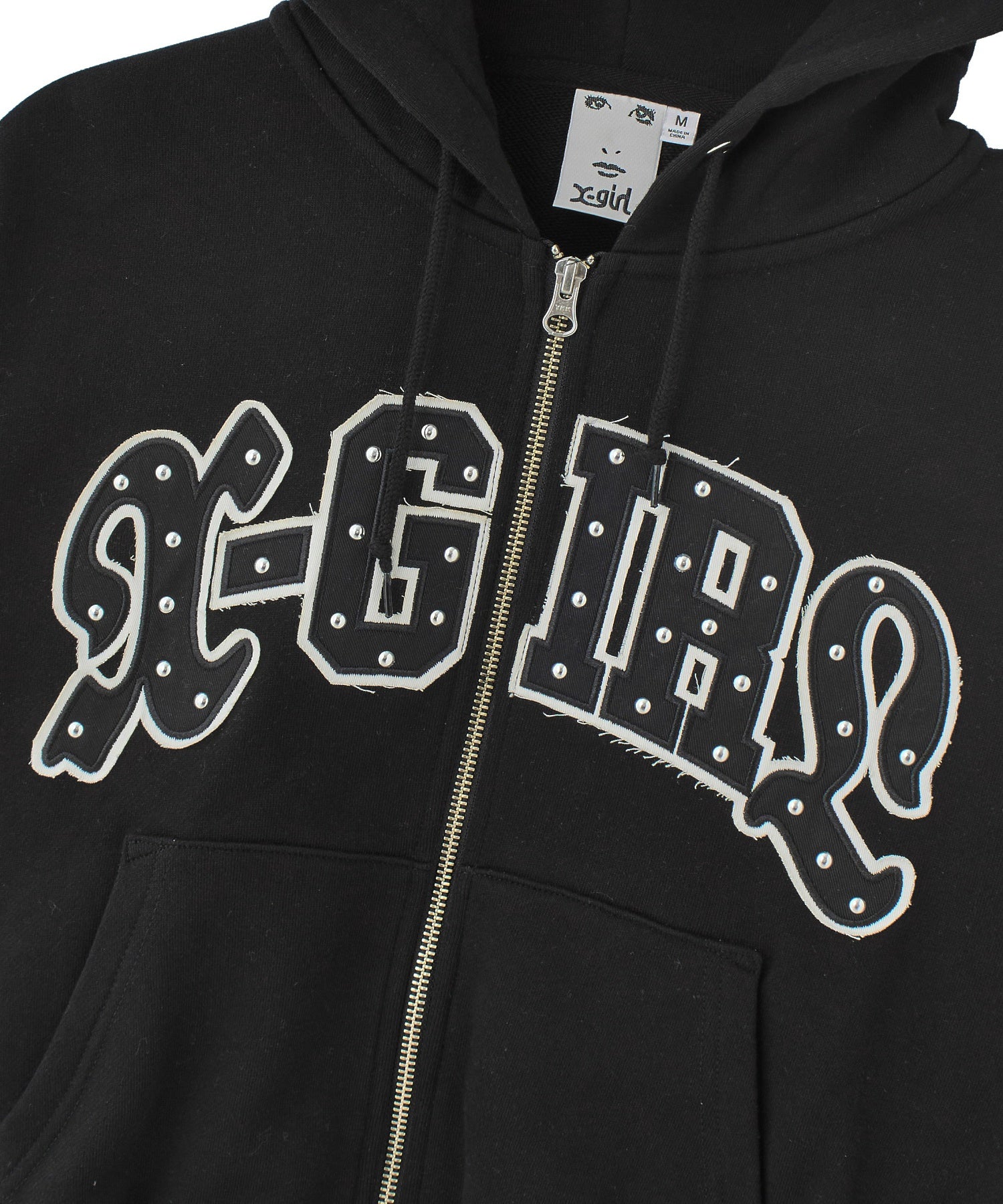 STUDDED LOGO ZIP UP SWEAT HOODIE