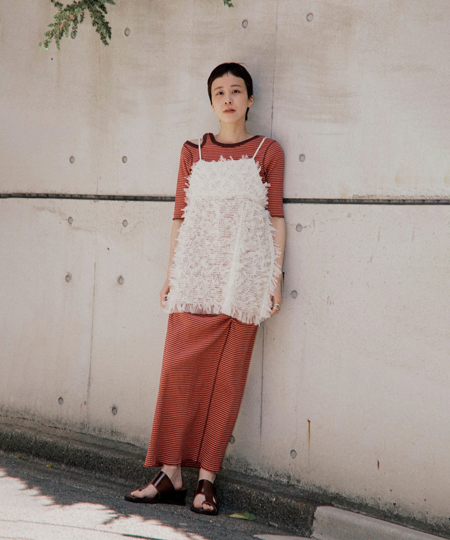 CREOLME/マルチボーダーシャーリングタイトスカート