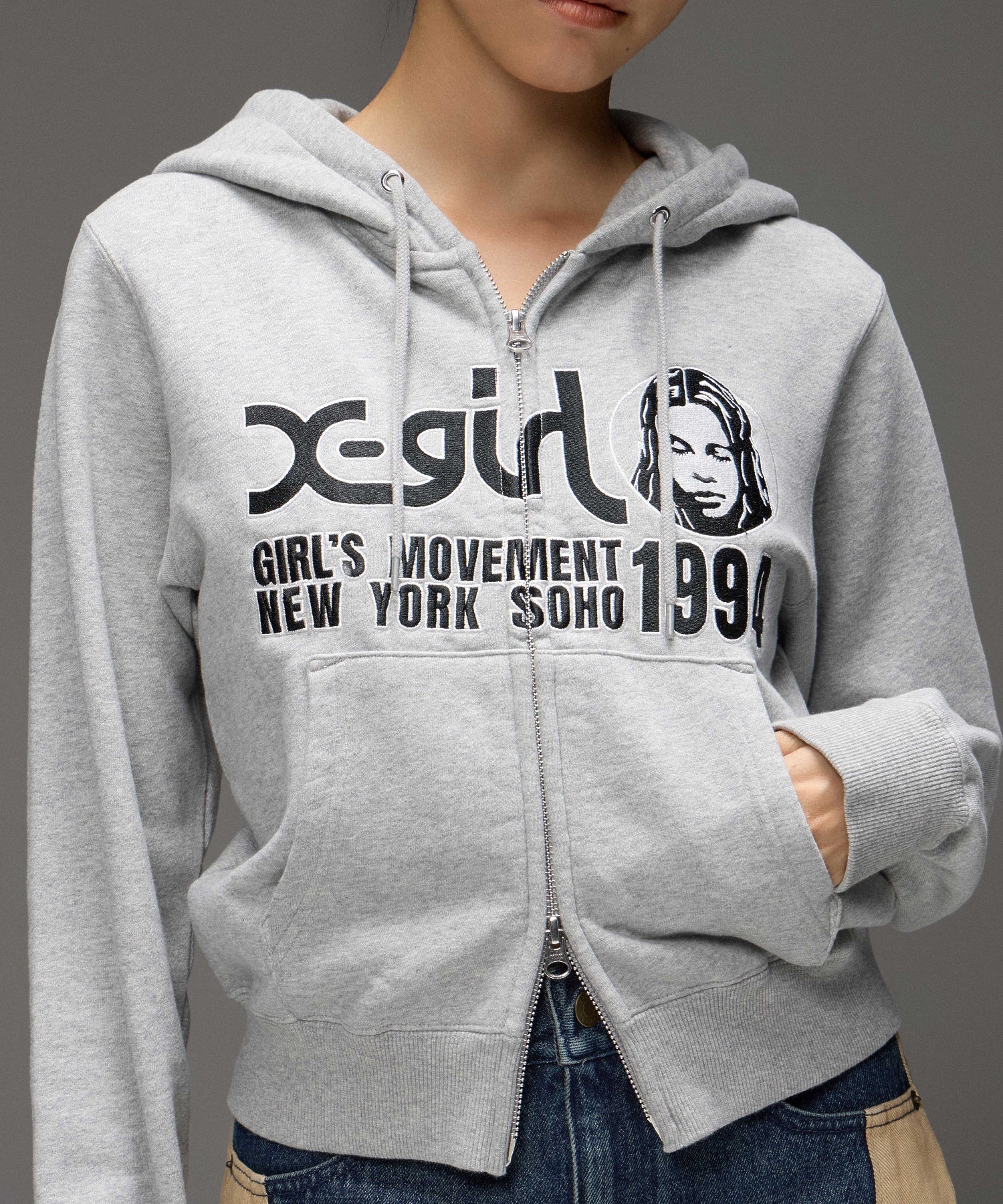 FACE AND LOGO COMPACT ZIP UP SWEAT HOODIE