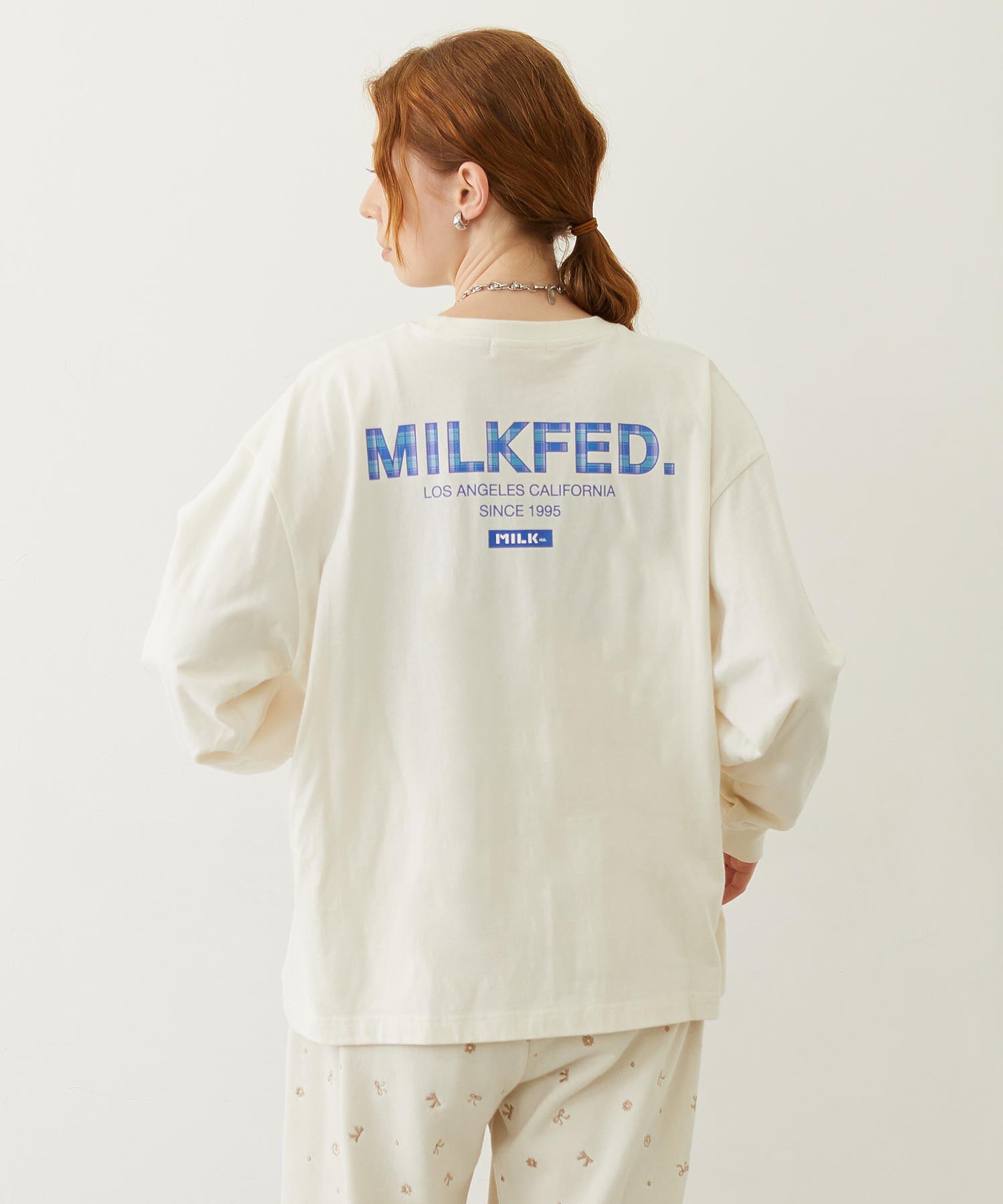 MILKFED. PLAID LOGO L/S TEE