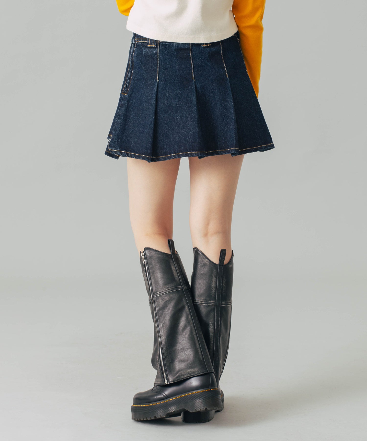 PLEATED DENIM MINI SKIRT