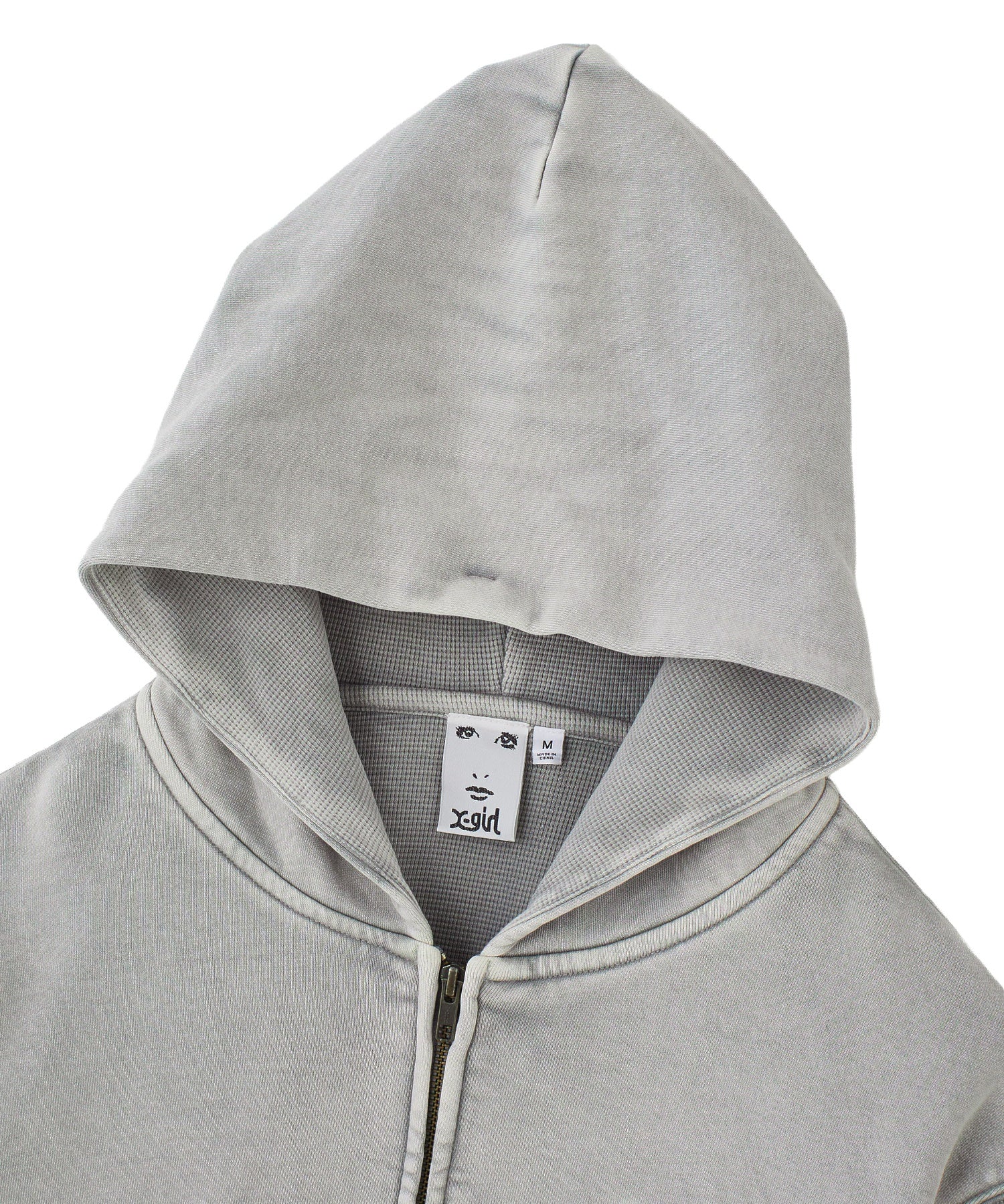 BLEACHED LOGO PATCH ZIP UP SWEAT HOODIE