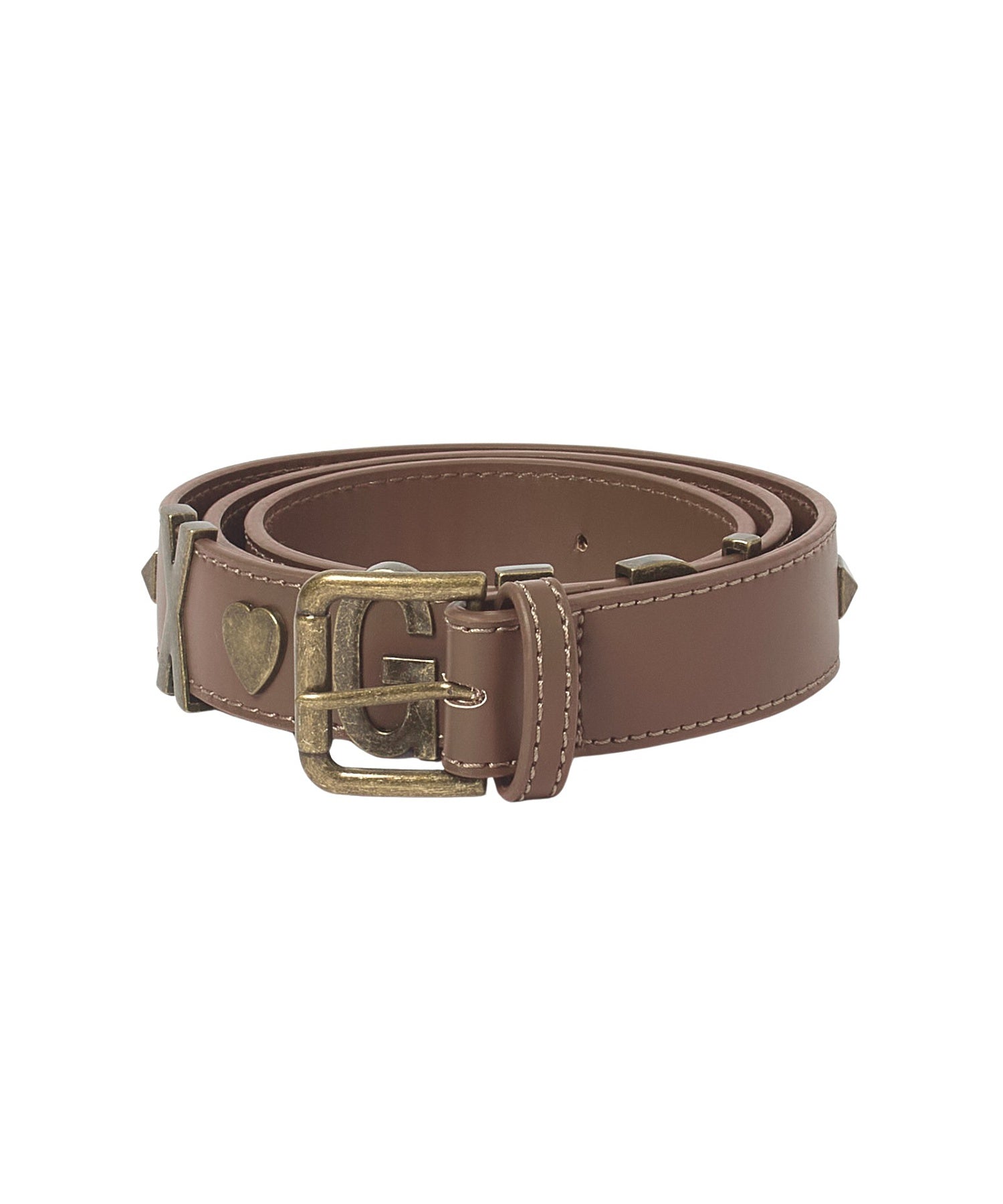 METAL LOGO STUDDED FAUX LEATHER BELT