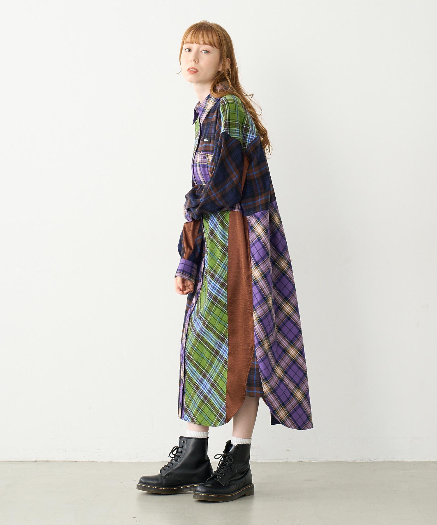 PLAID PATCHWORK SHIRT DRESS