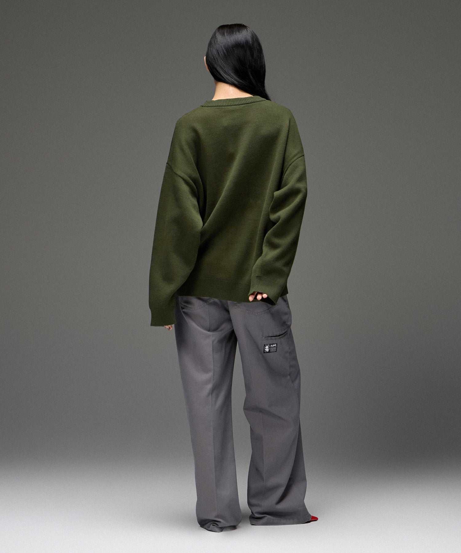 FACE LABEL FADED WIDE STRAIGHT EASY PANTS