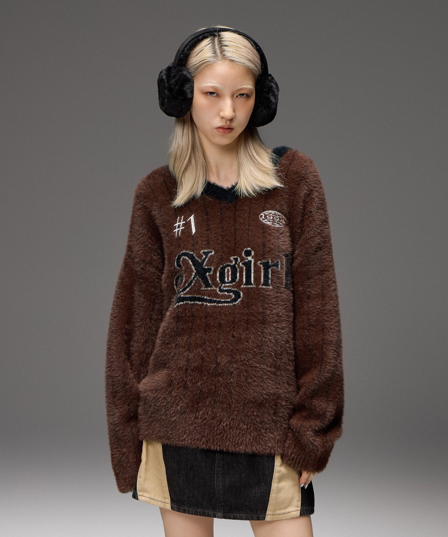 GAME SHIRT JACQUARD SHAGGY KNIT TOP