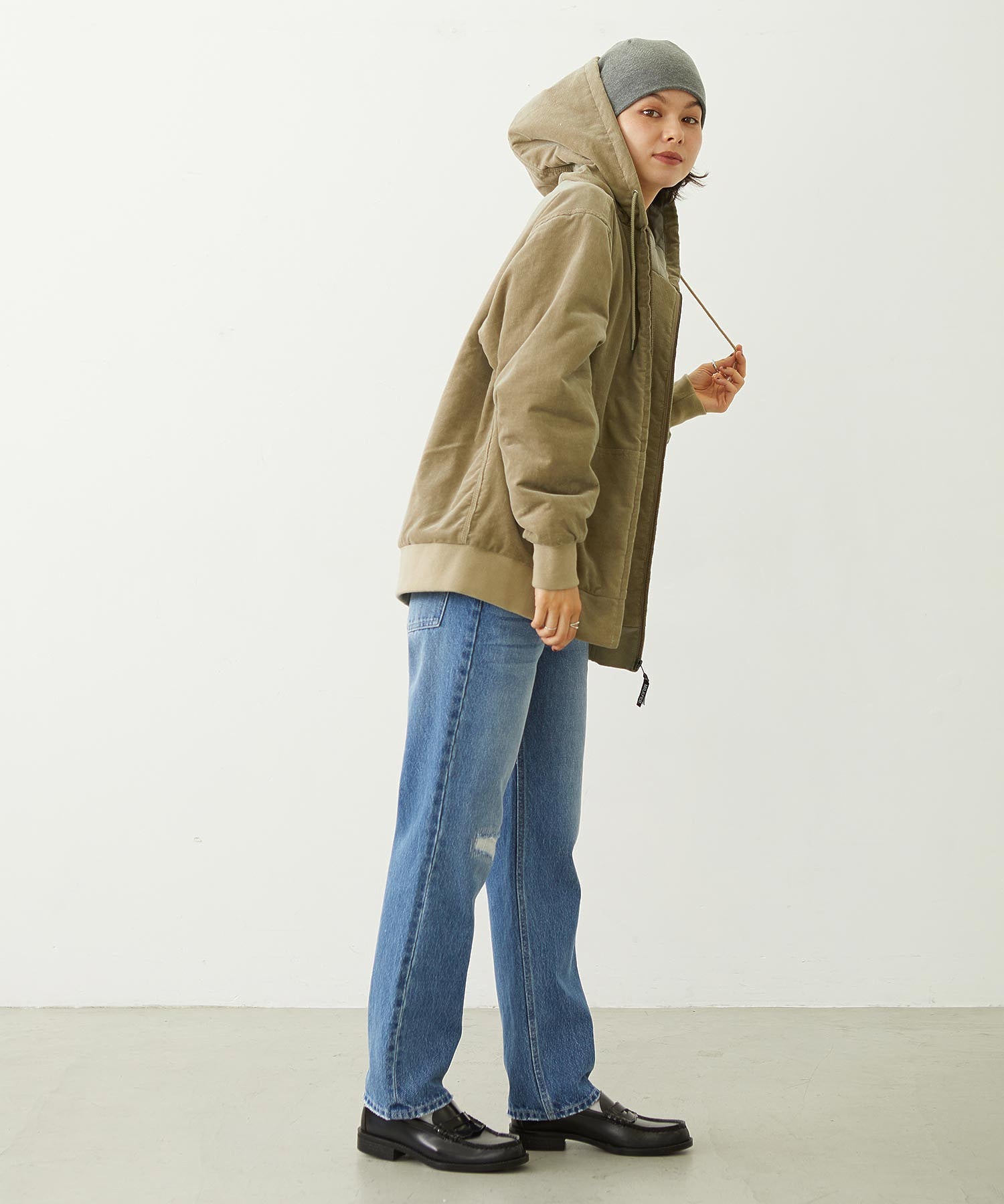 LOGO EMBROIDERED CORDUROY HOODED JACKET