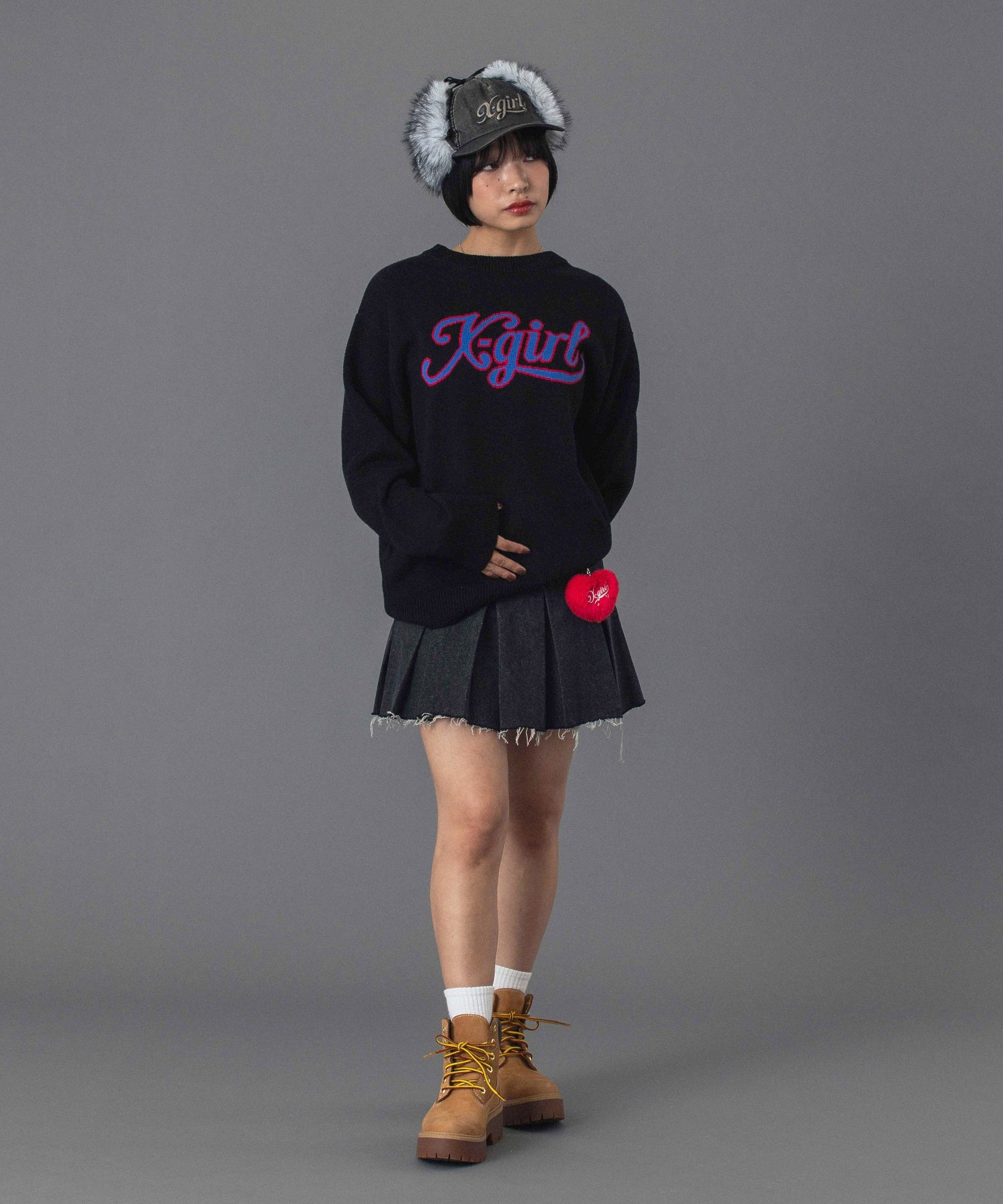 BOX PLEAT DENIM MINI SKIRT