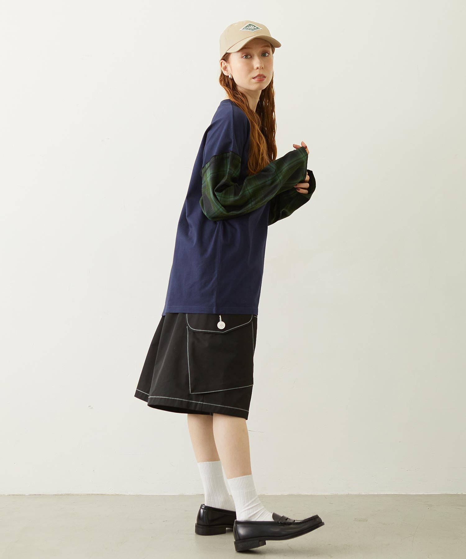 PLAID SLEEVES L/S TOP
