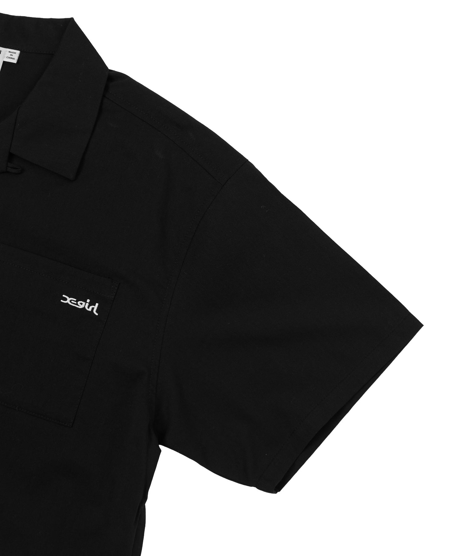 ARCH LOGO AND FACE OPEN COLLAR CROPPED SHIRT