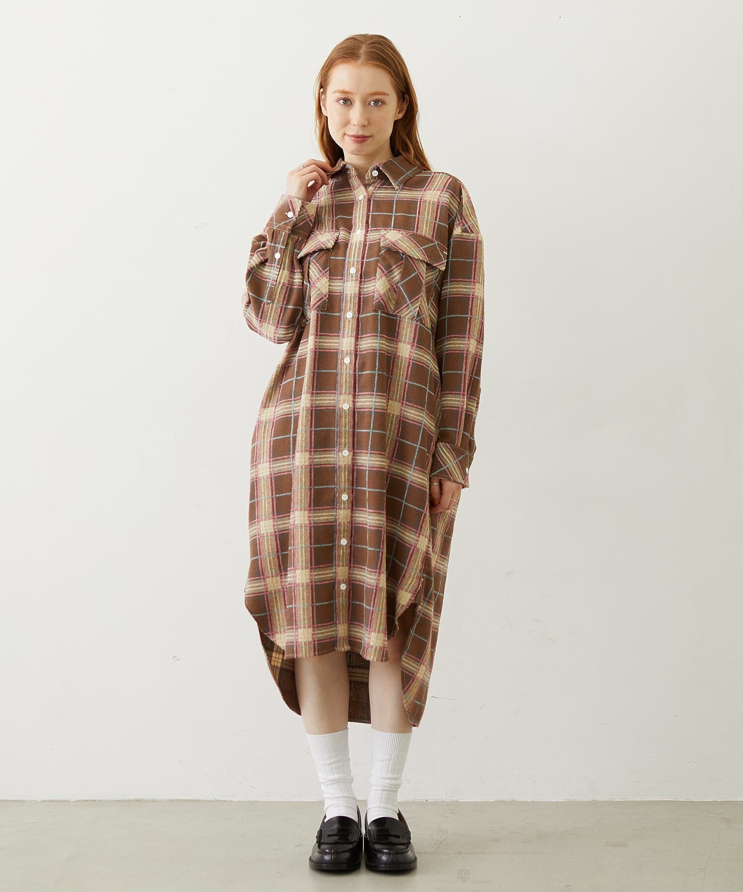 LOGO PLAID SHIRT DRESS
