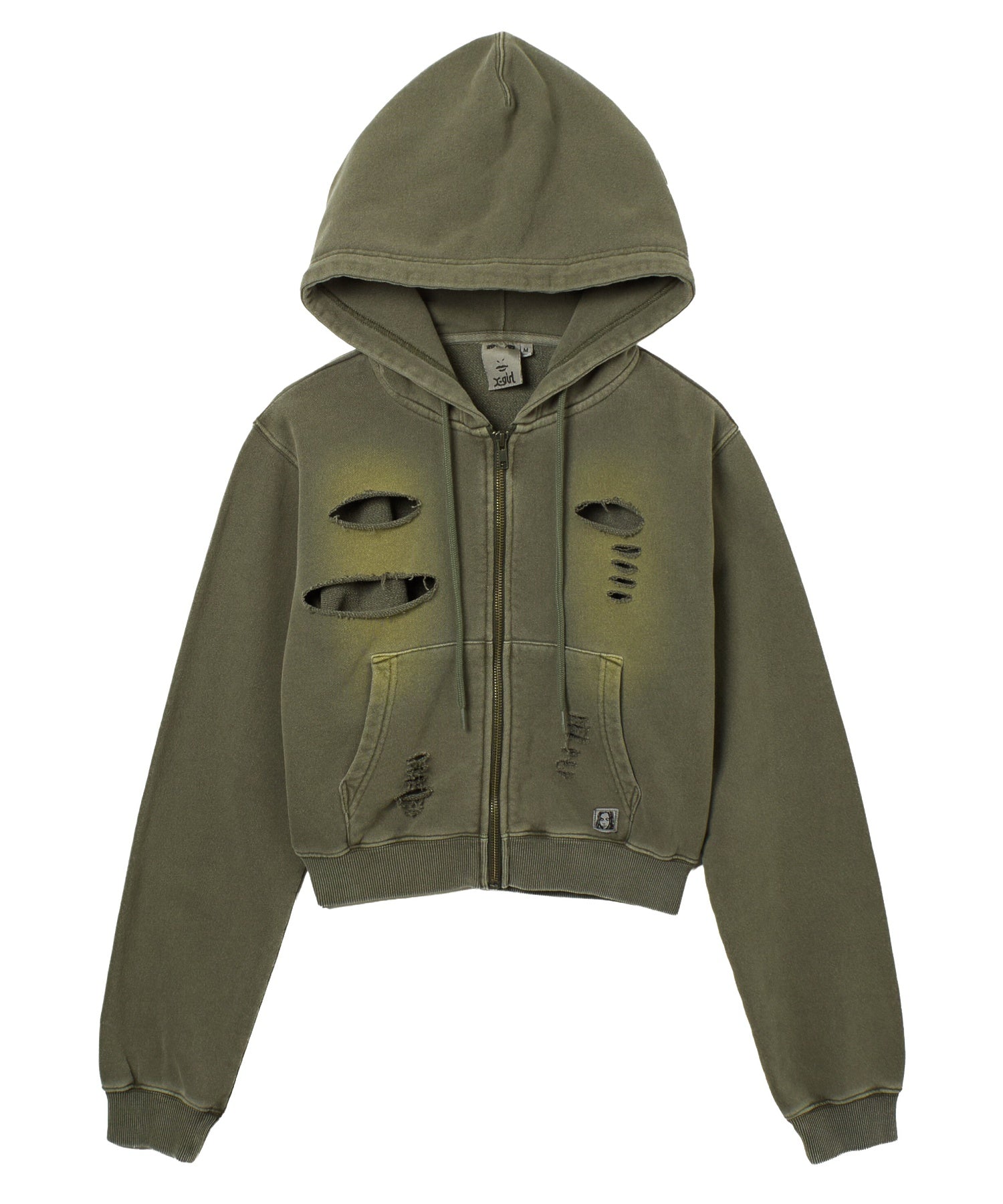 DISTRESSED ZIP UP SWEAT HOODIE