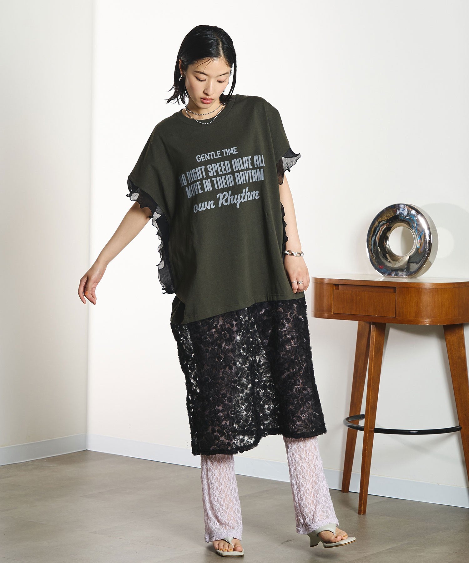 OKIRAKU×ROSEBUD/LACE SKIRT LOGO DRESS