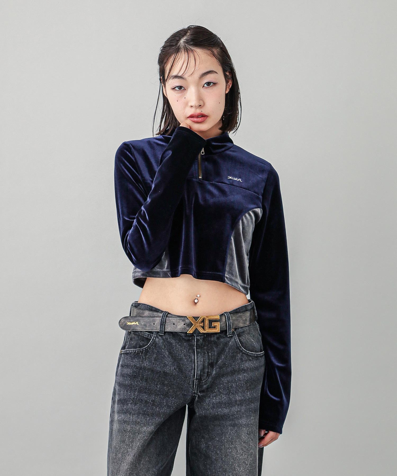 VELOUR HALF ZIP TOP