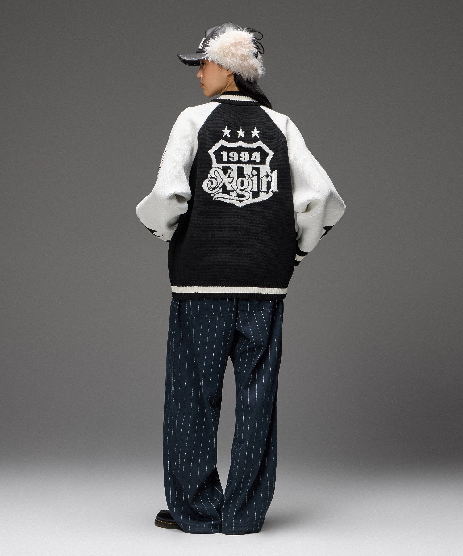 PATCH AND JACQUARD STADIUM KNIT JACKET