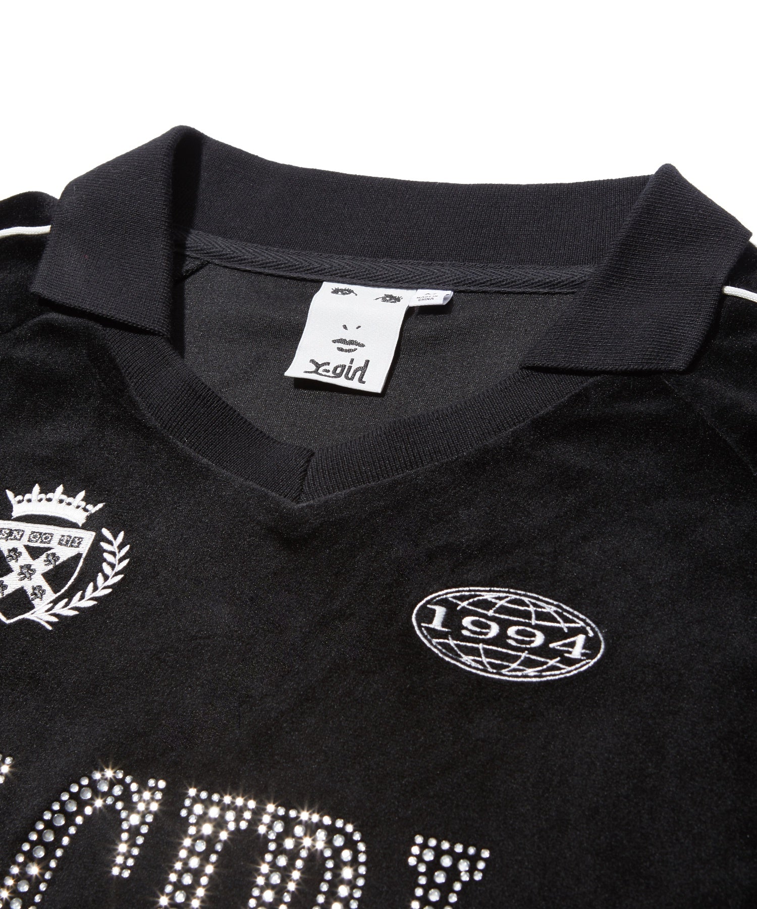 RHINESTONE LOGO VELOUR GAME SHIRT DRESS