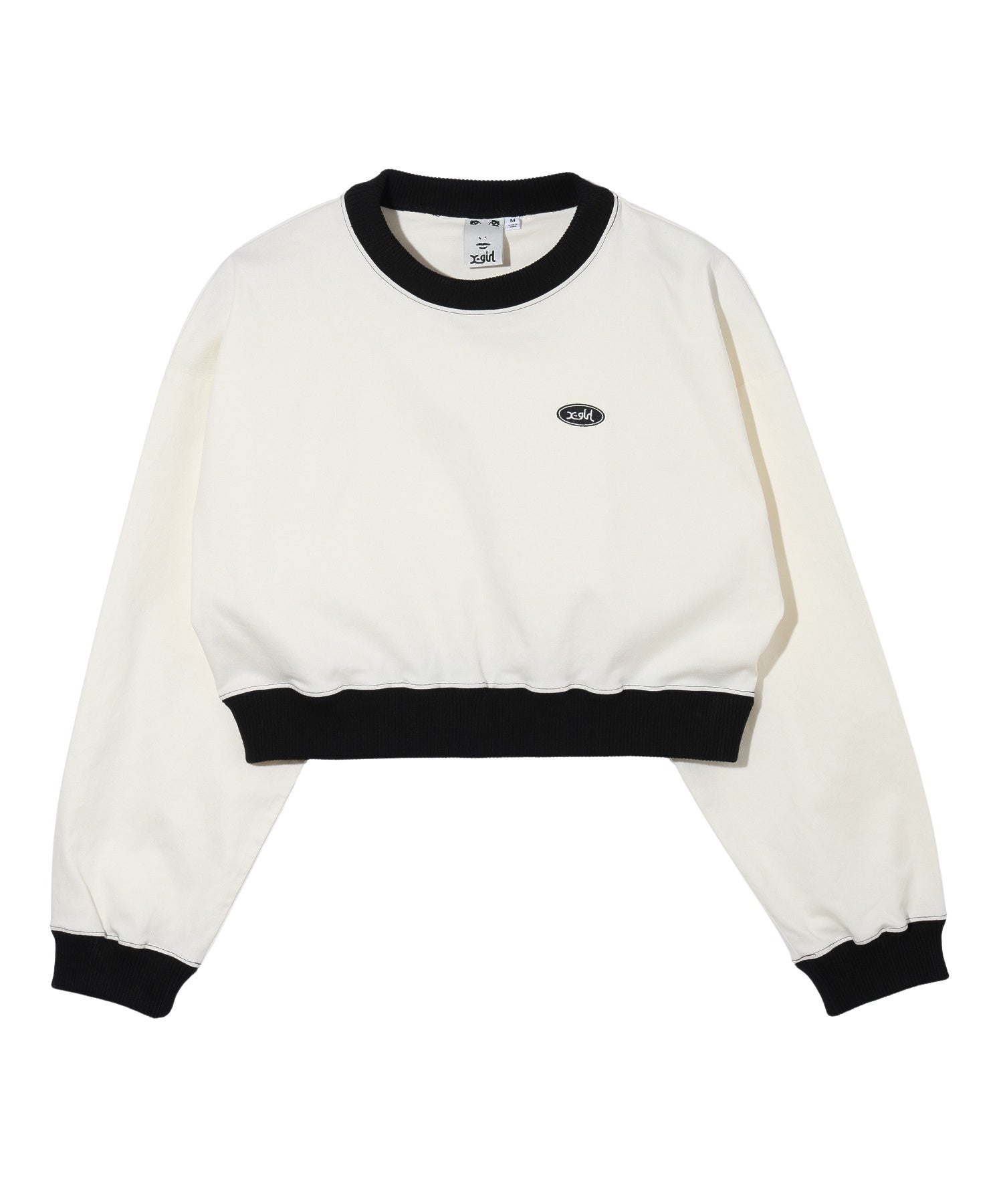 WOVEN CROPPED CREWNECK TOP