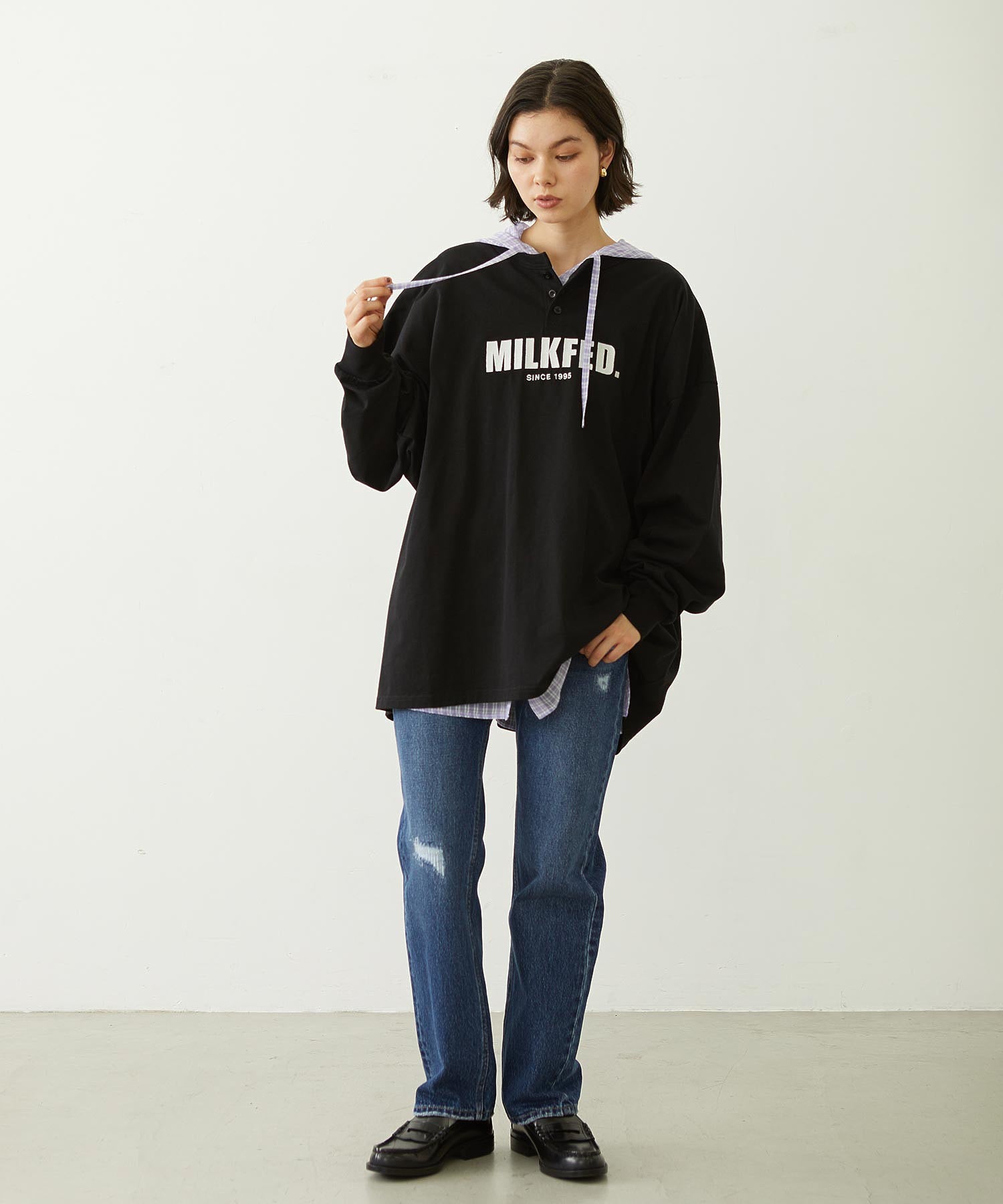 HENLEY NECK BIG L/S TOP