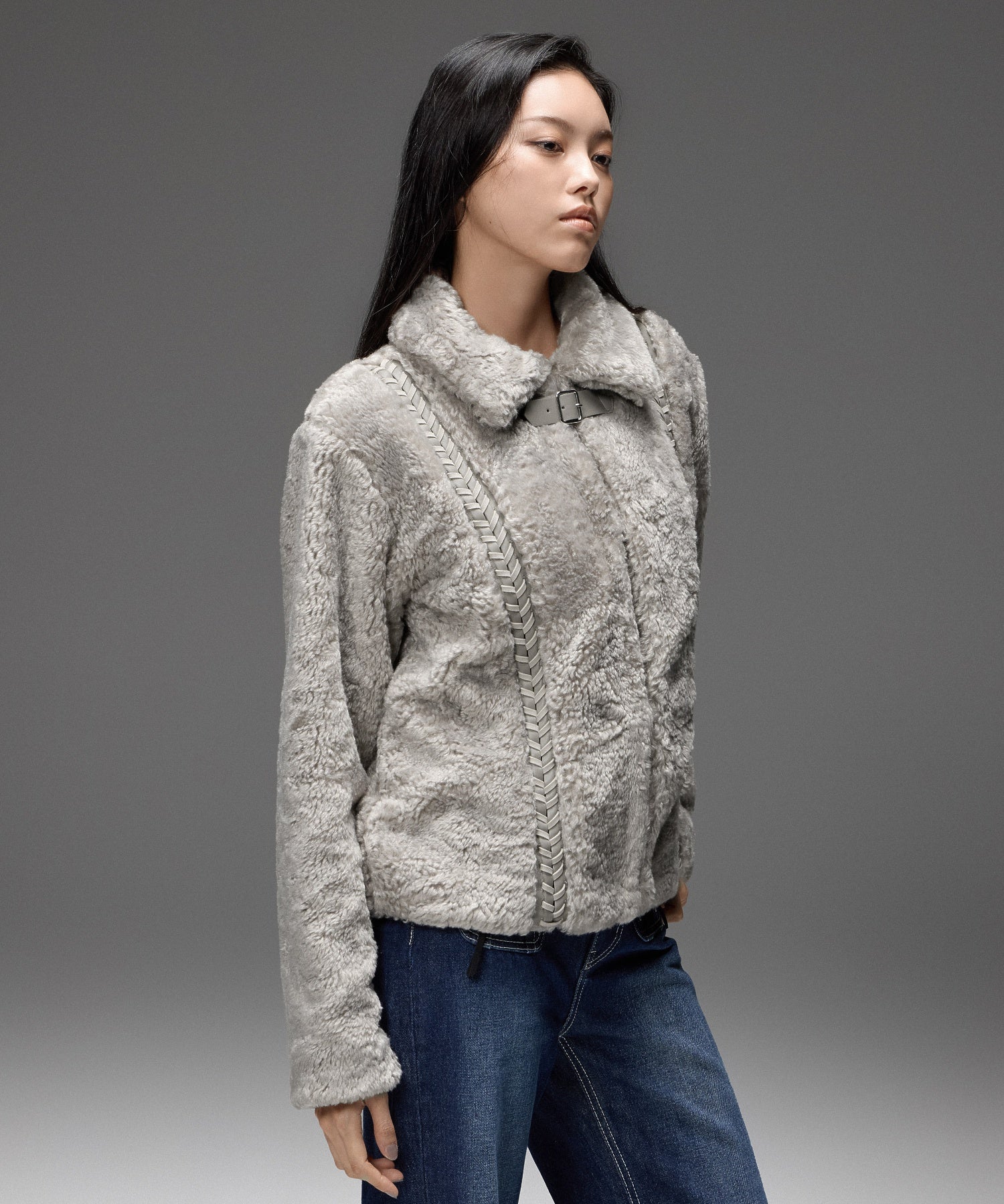 FAUX FUR LACE UP JACKET