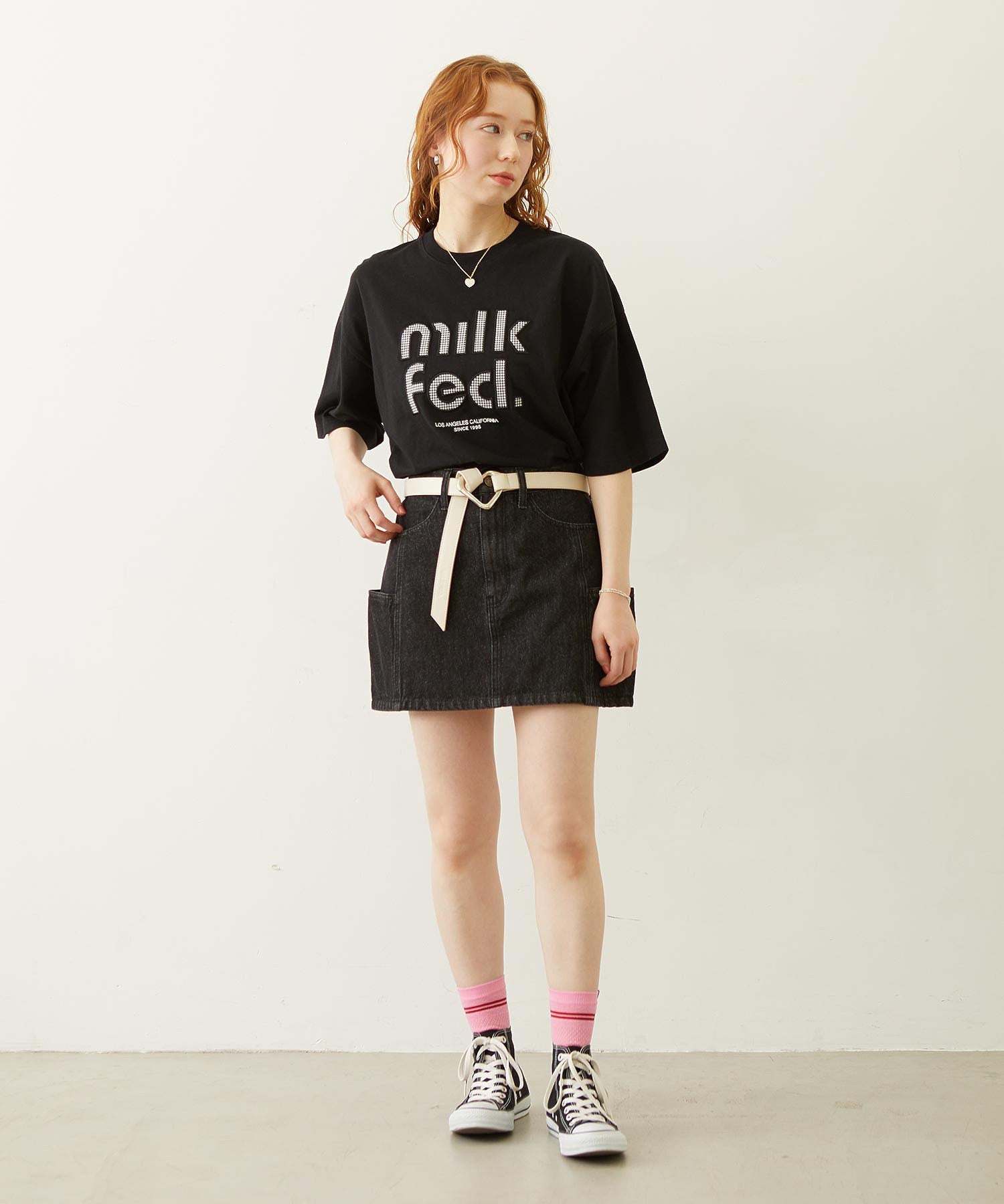 PANELED POCKET DENIM MINI SKIRT