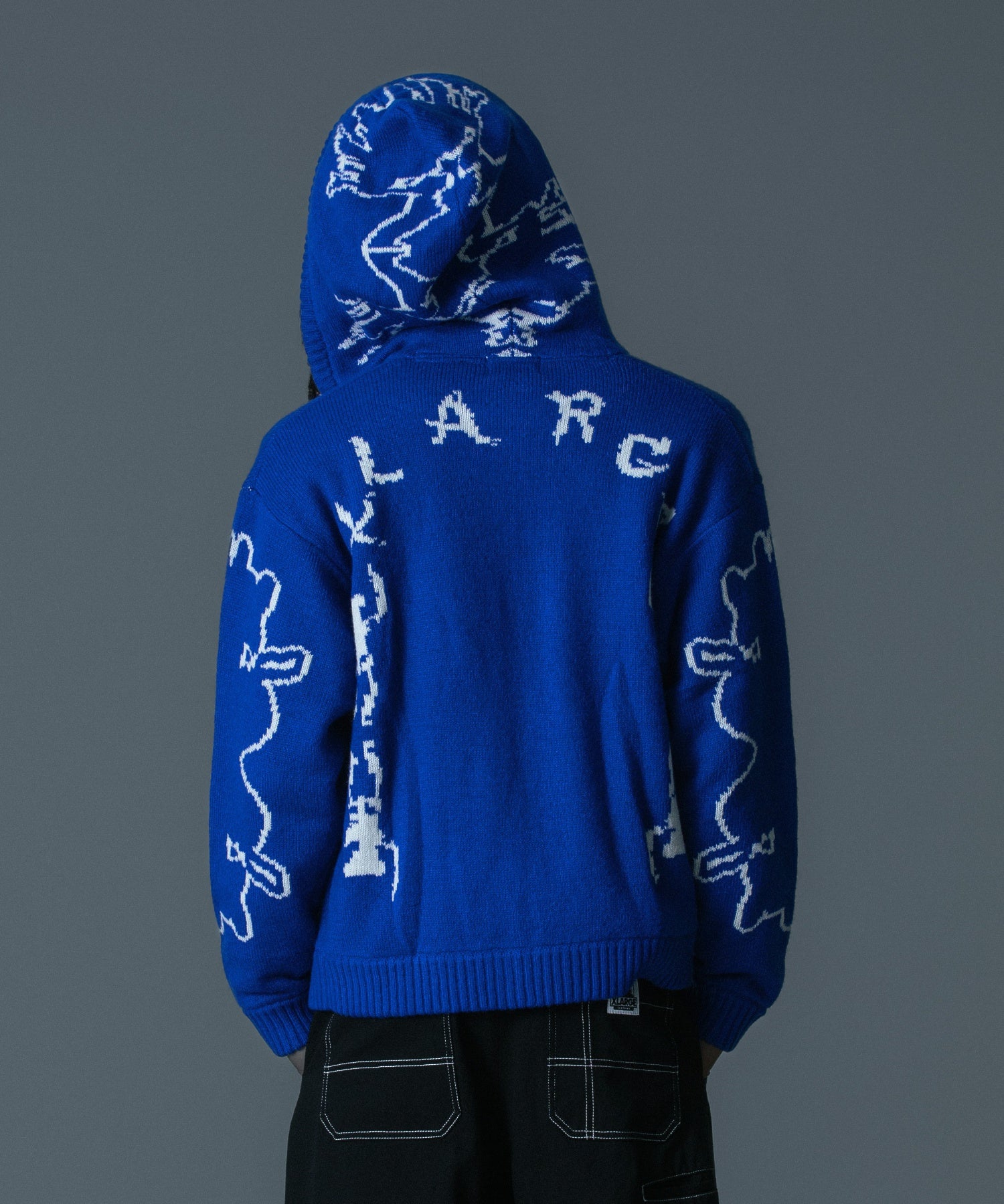 JACQUARD FUZZY ZIP UP HOODED SWEATER