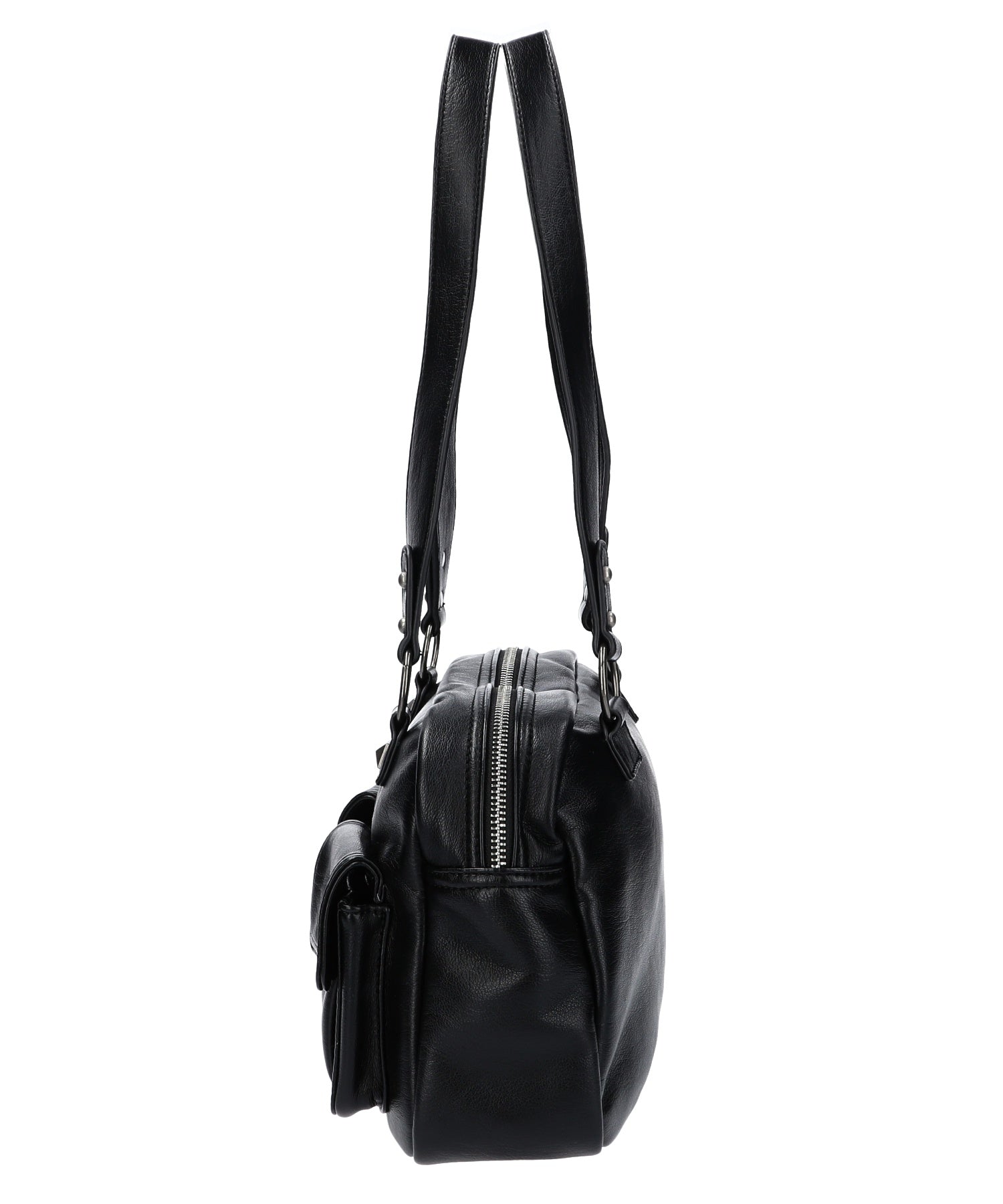 DOUBLE POCKET FAUX LEATHER HAND BAG