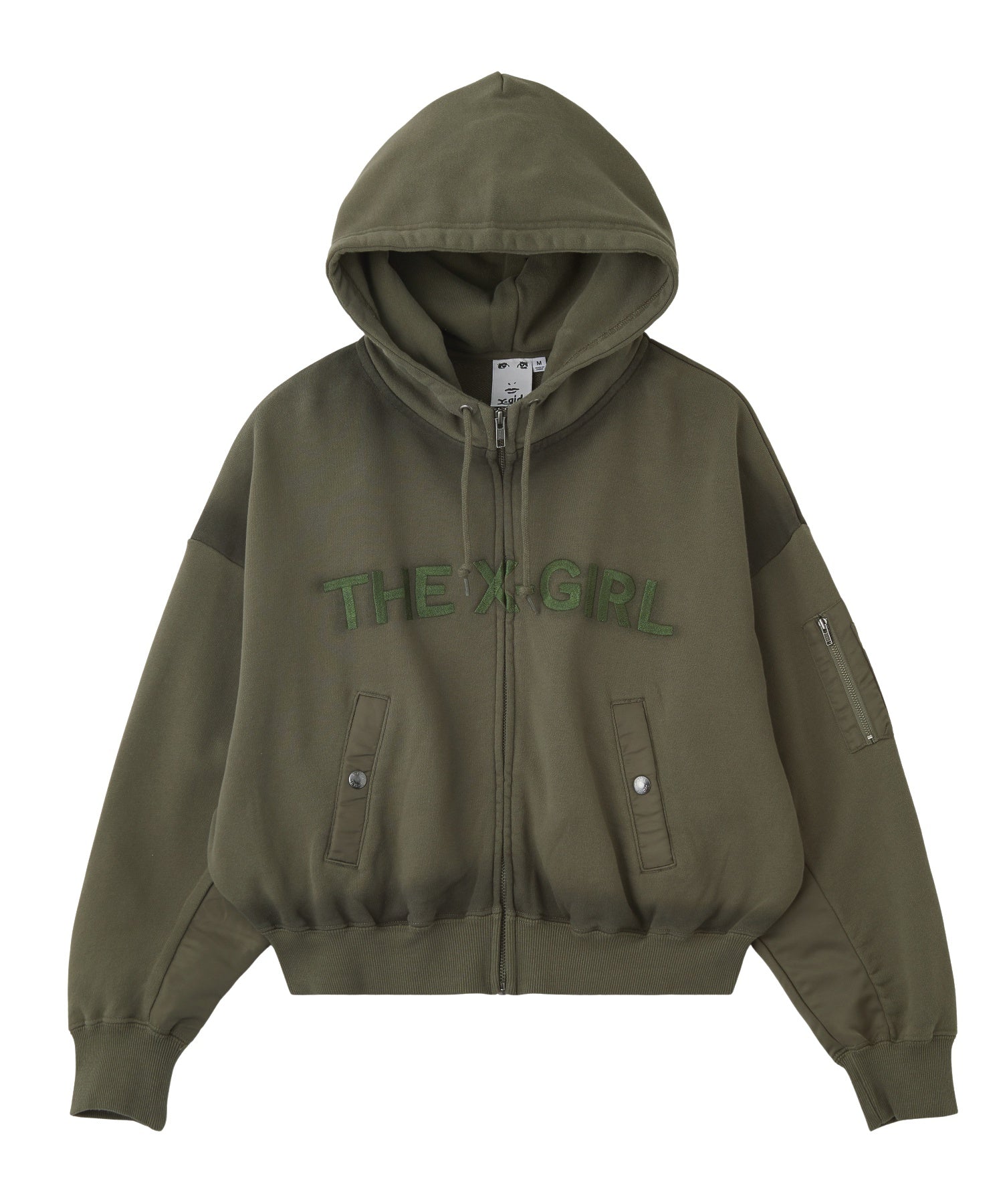 WOVEN MIX FUZZY LOGO ZIP UP SWEAT HOODIE