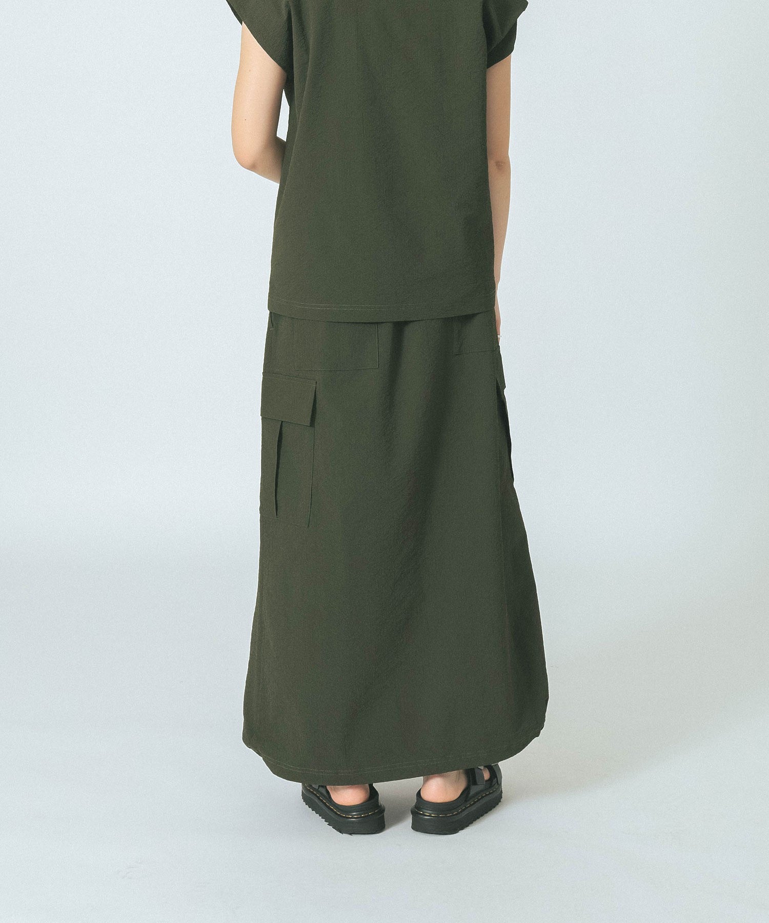 THOUSAND MILE×GENE HEAVENS/FRENCH SLEEVE TOP & MAXI CARGO SKIRT SET UP