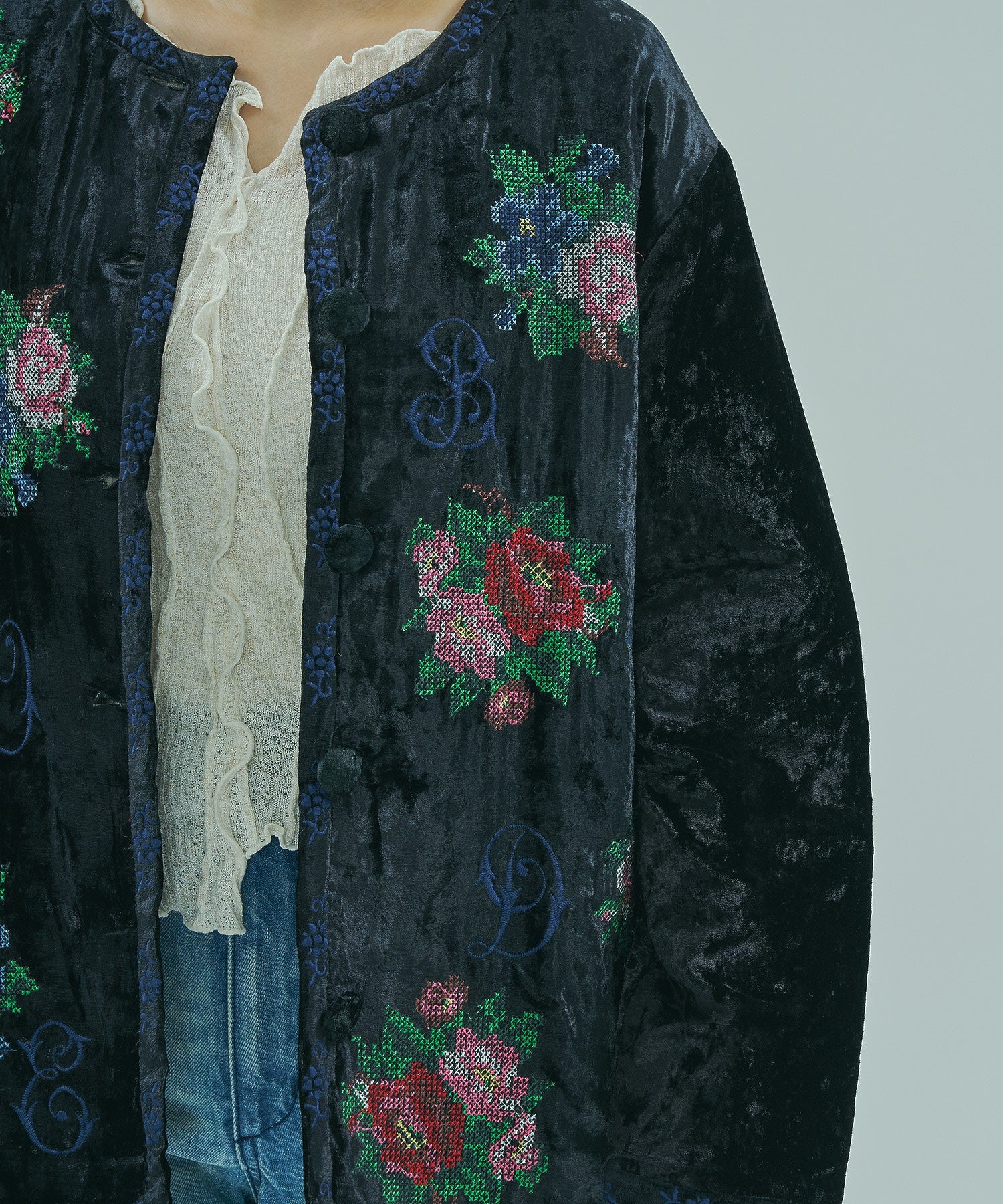 【ROSE BUD別注】INDIA IS BEAUTIFUL/ROSE EMBROIDERY VELVET JACKET