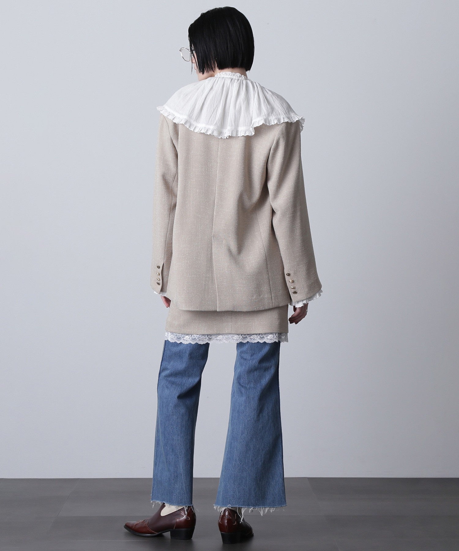 CREOLME/COLLARLESS DOUBLE JACKET