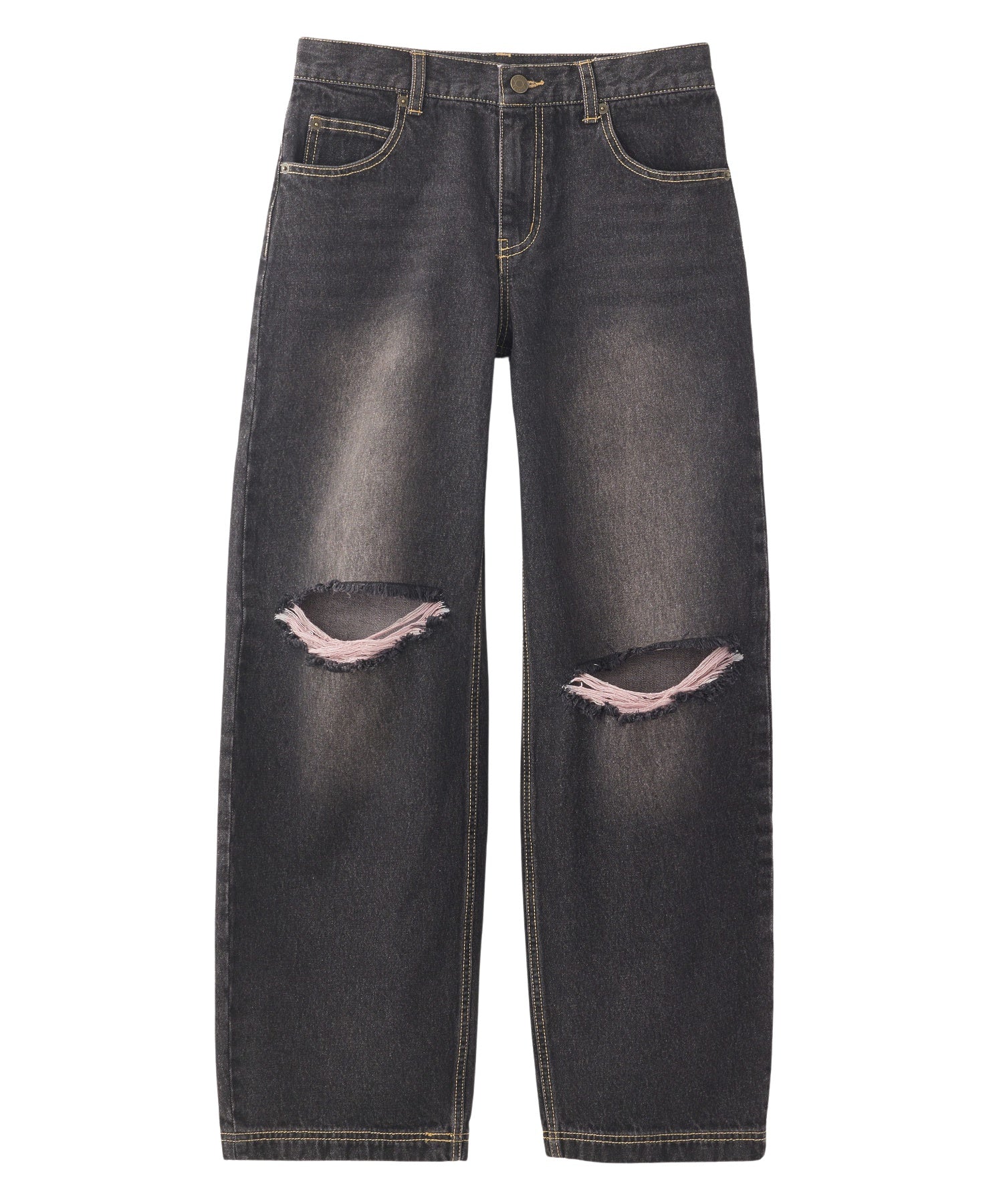 LOW RISE DISTRESSED DENIM PANTS