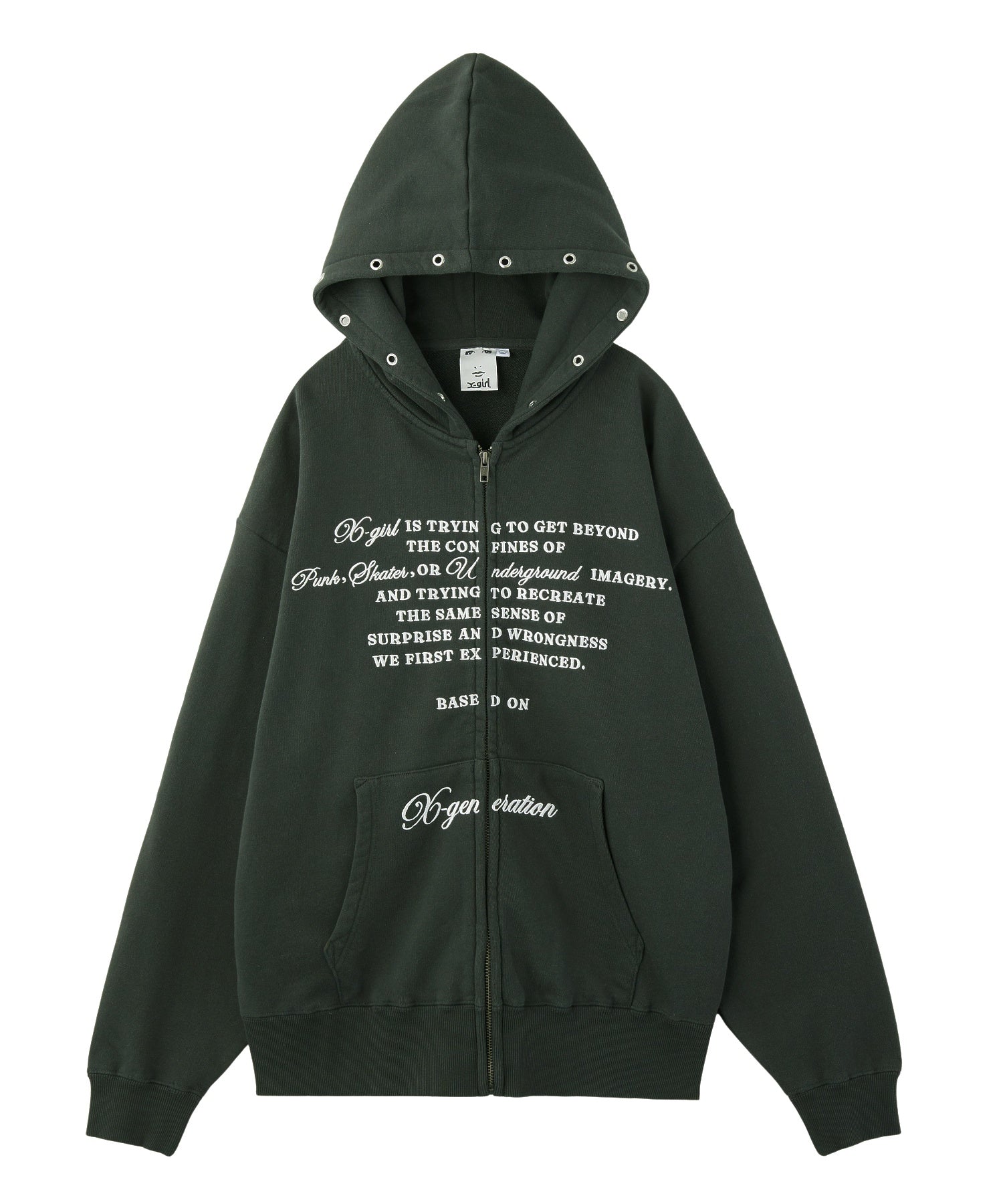 EYELET EMBROIDERY ZIP UP SWEAT HOODIE