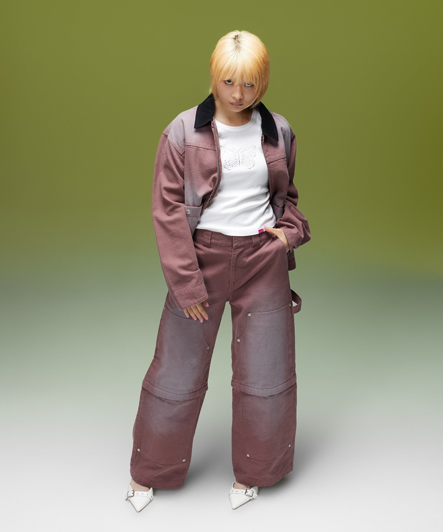 FADED 2WAY WIDE LEG WORK PANTS