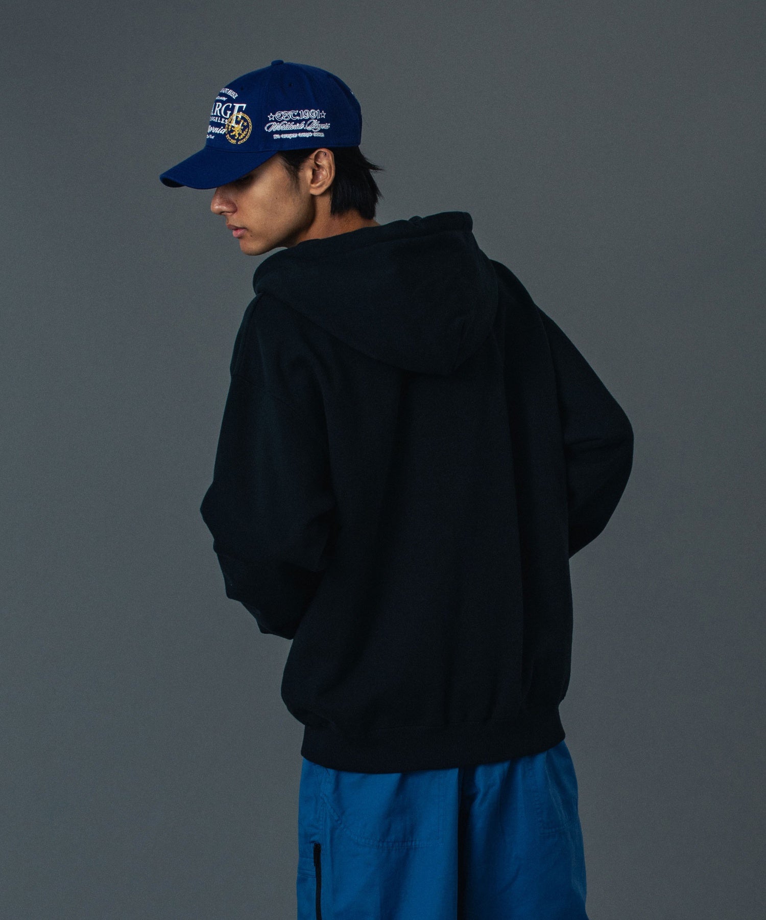 PERFORATED LEATHER LOGO ZIP UP HOODED SWEATSHIRT