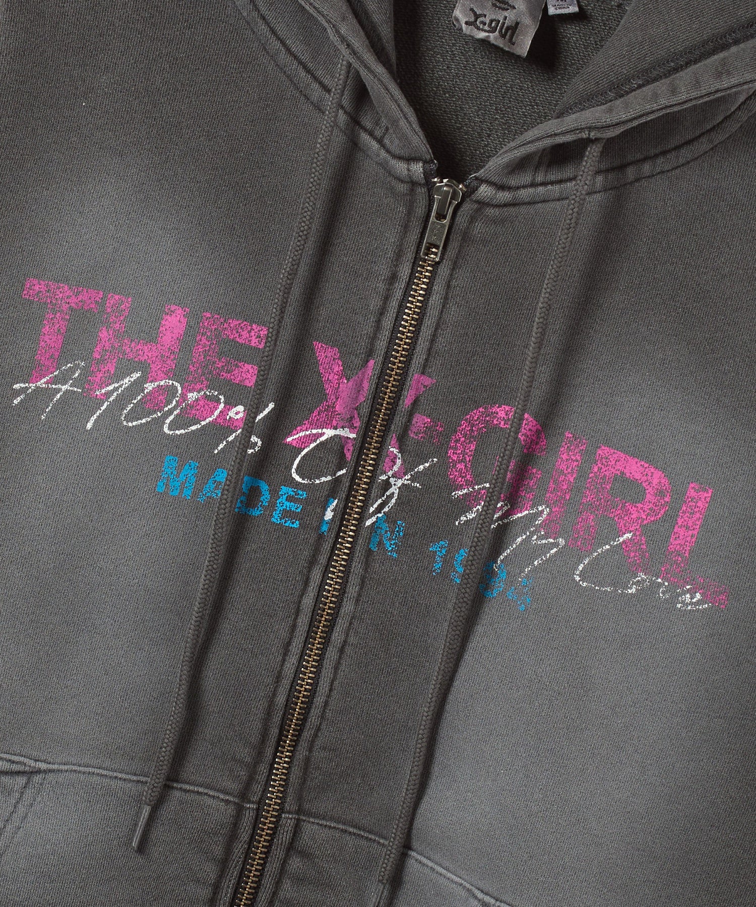 FADED LOGO PRINT ZIP UP SWEAT HOODIE