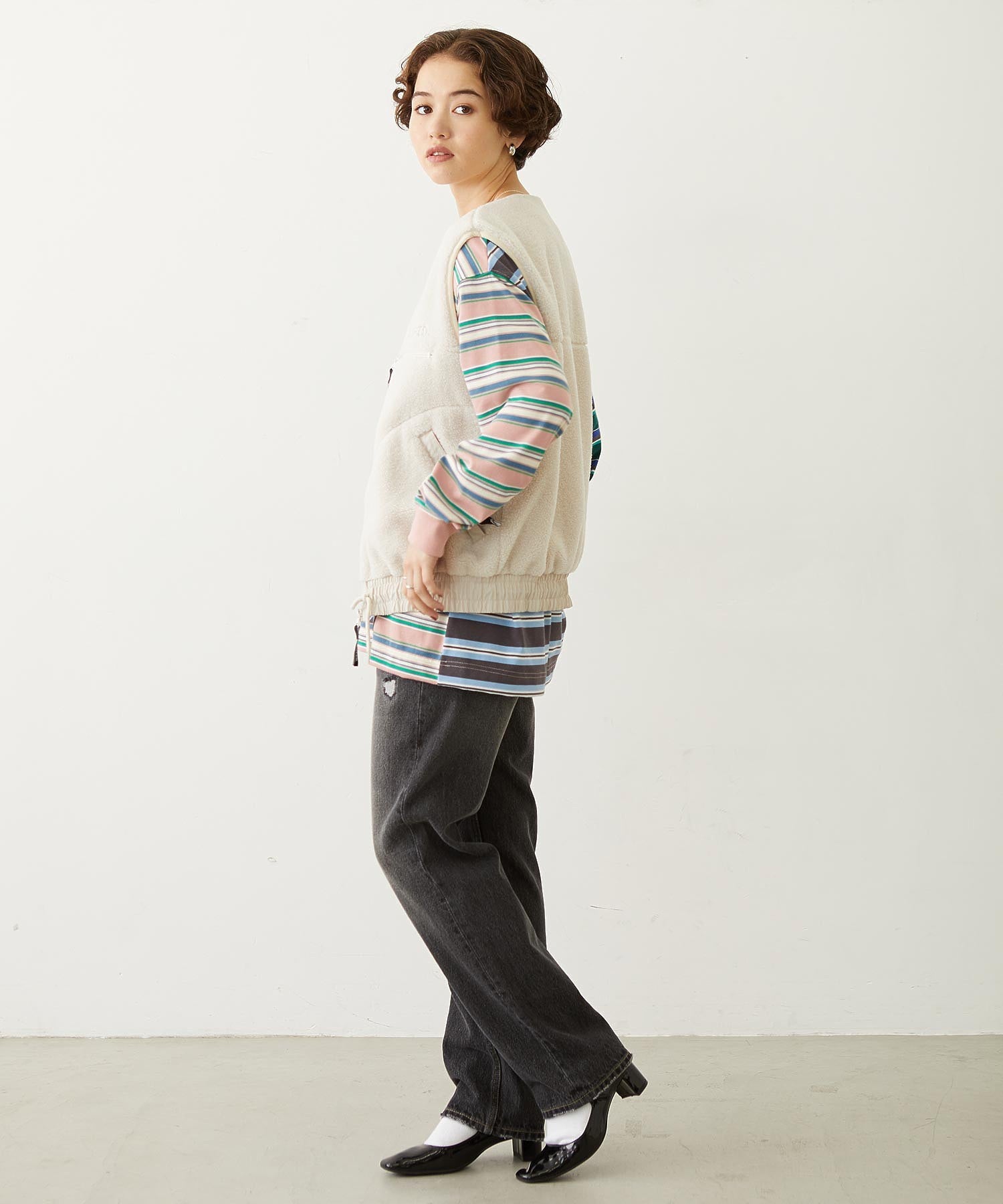 THREE PATTERN STRIPE L/S TOP