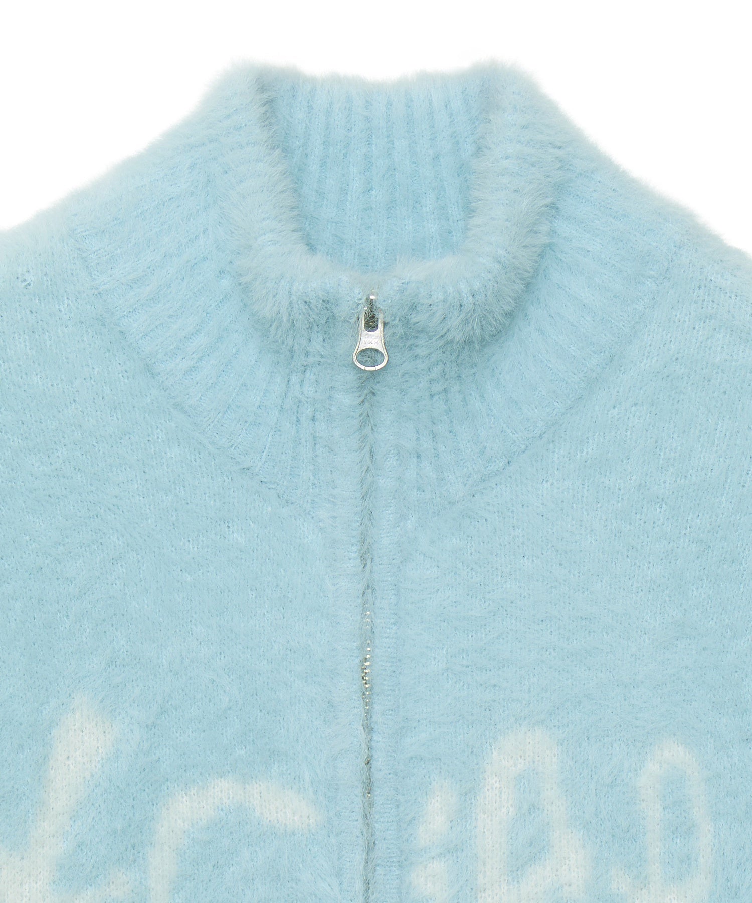 LOGO JACQUARD ZIP UP SHAGGY KNIT TOP