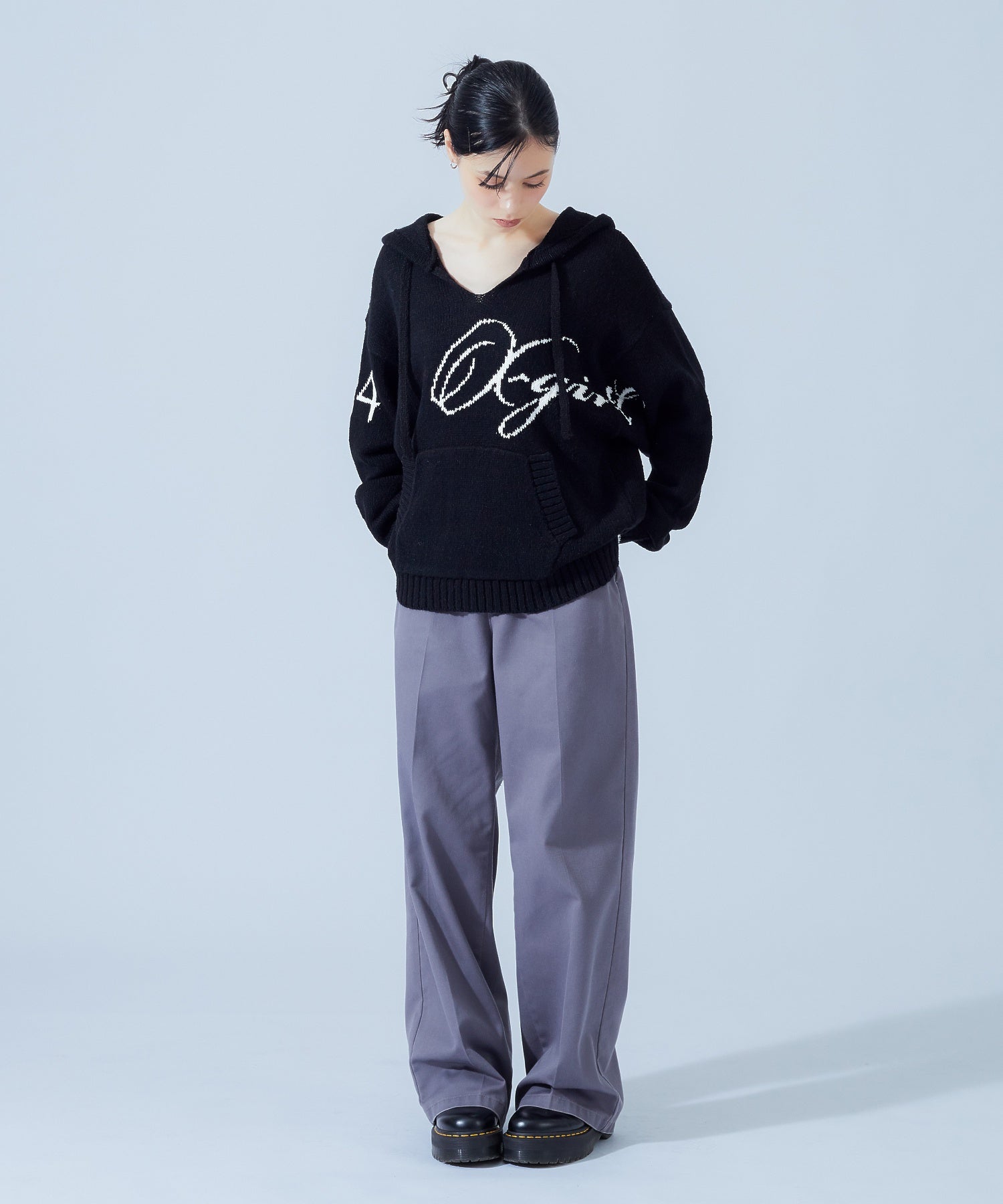 FRONT SLIT KNIT HOODIE