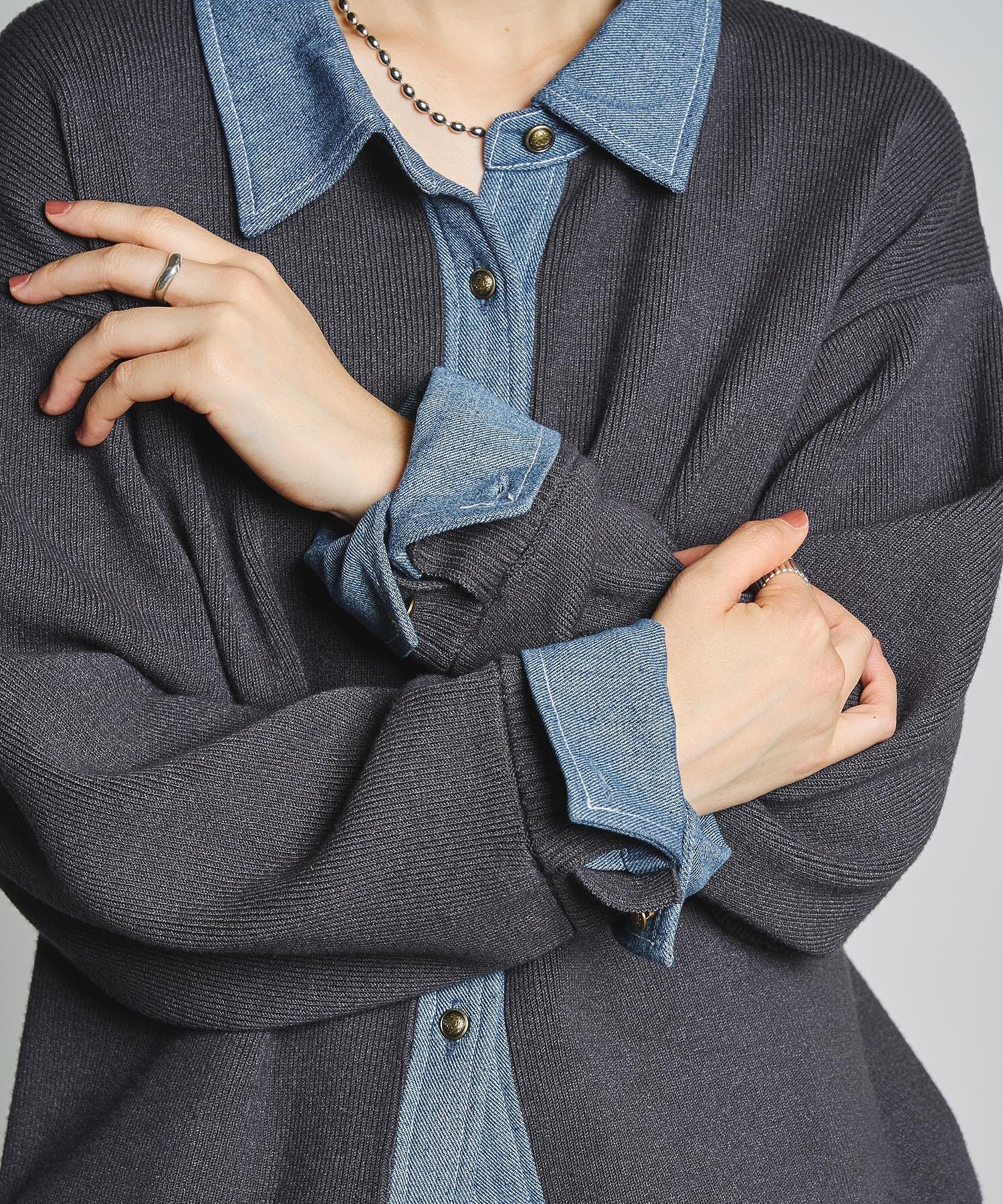 GENE HEAVENS/KNIT x DENIM CARDIGAN