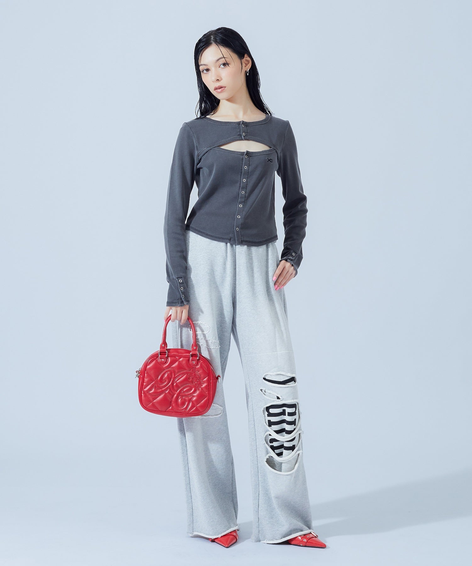 LAYERED DISTRESSED SWEATPANTS
